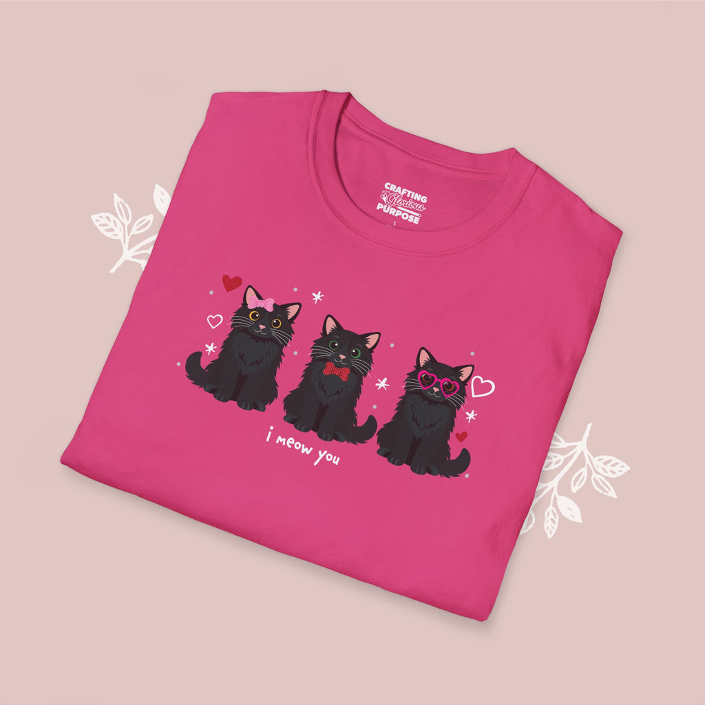 I Meow You Cute Black Long Haired Trio Cat Tee — Valentine's T-Shirt