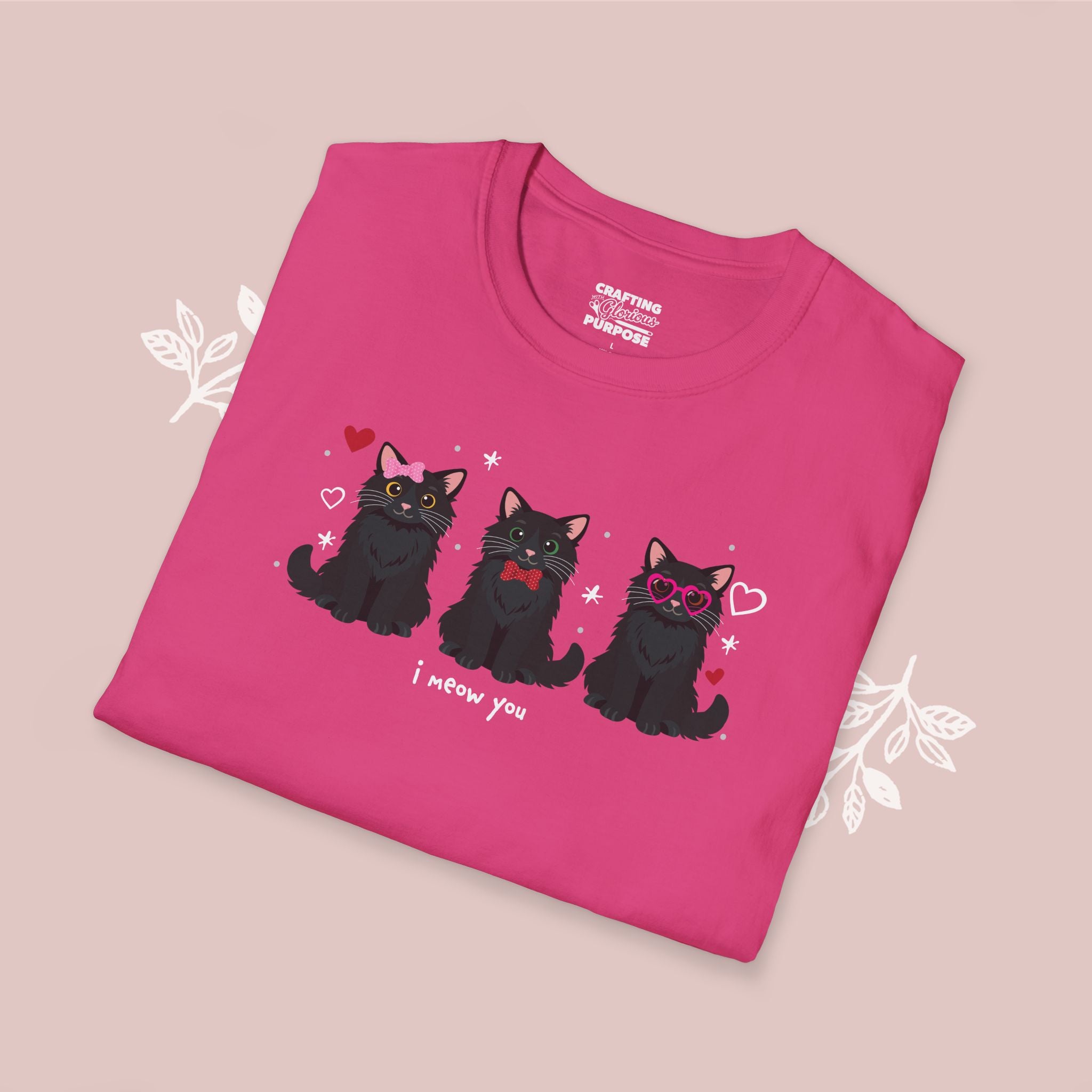 I Meow You Cute Black Long Haired Trio Cat Tee — Valentine's T-Shirt