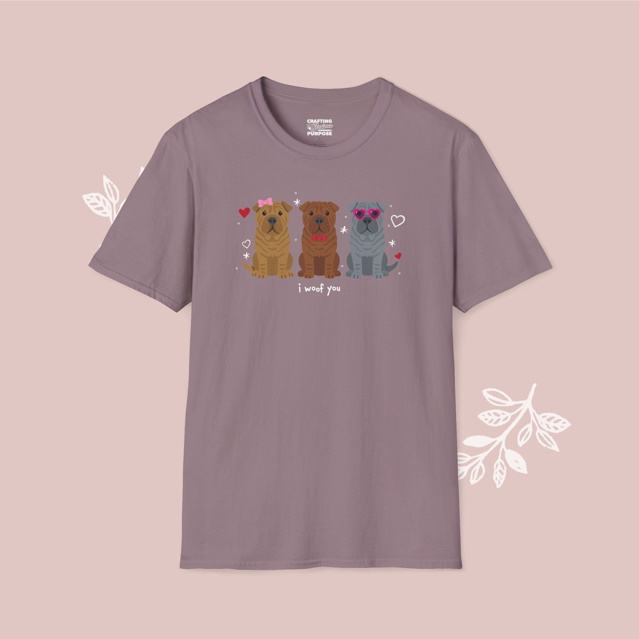 I Woof You Cute Shar Pei Trio Dog Tee — Valentine's T-Shirt