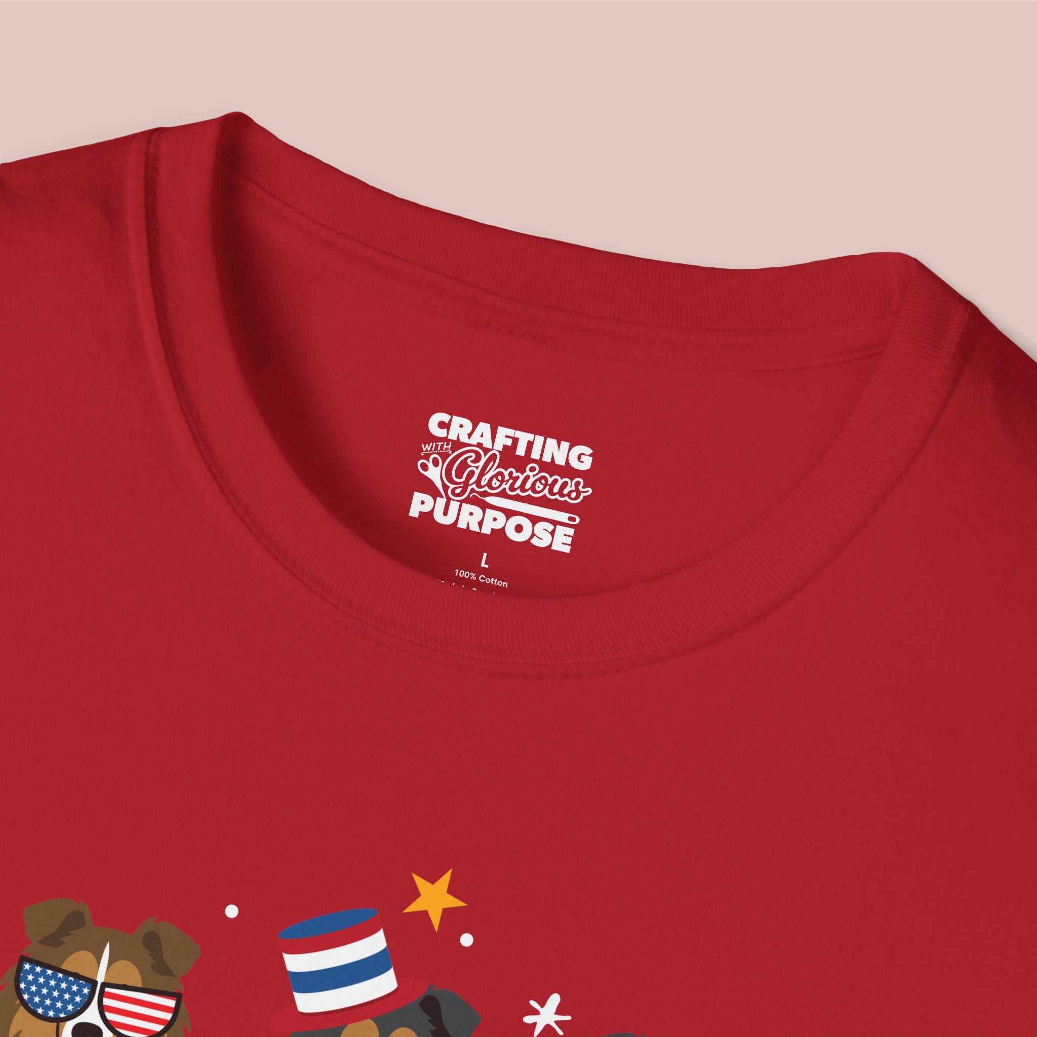 Collie Patriotic Dog Trio T-Shirt — 'Red, White & Woof' Cute America Graphic Tee
