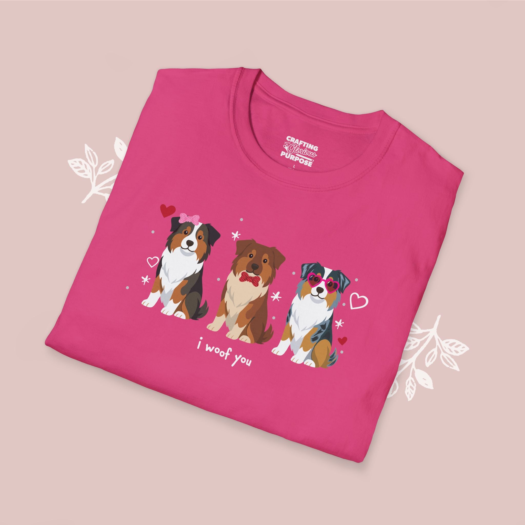 I Woof You Cute Australian Shepherd Trio Dog Tee — Valentine's T-Shirt