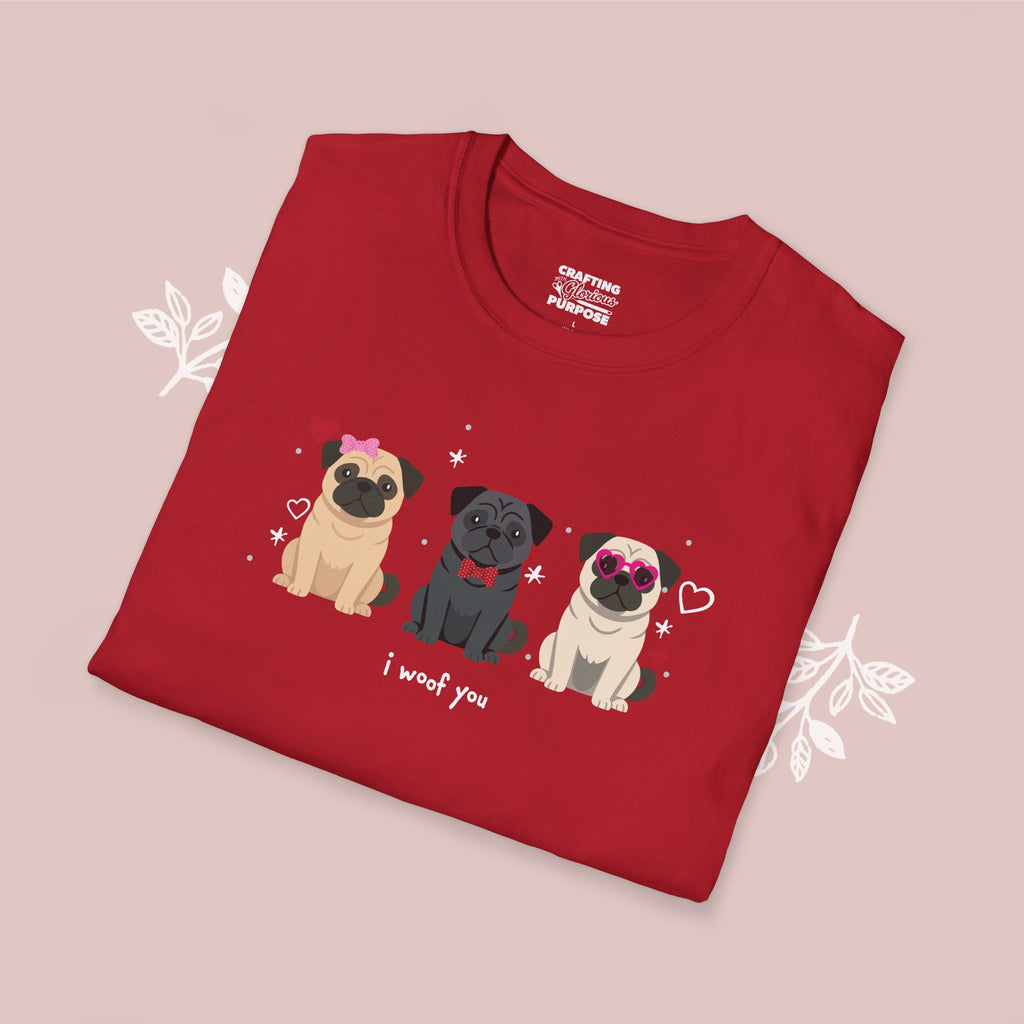 I Woof You Cute Pug Trio Dog Tee — Valentine's T-Shirt