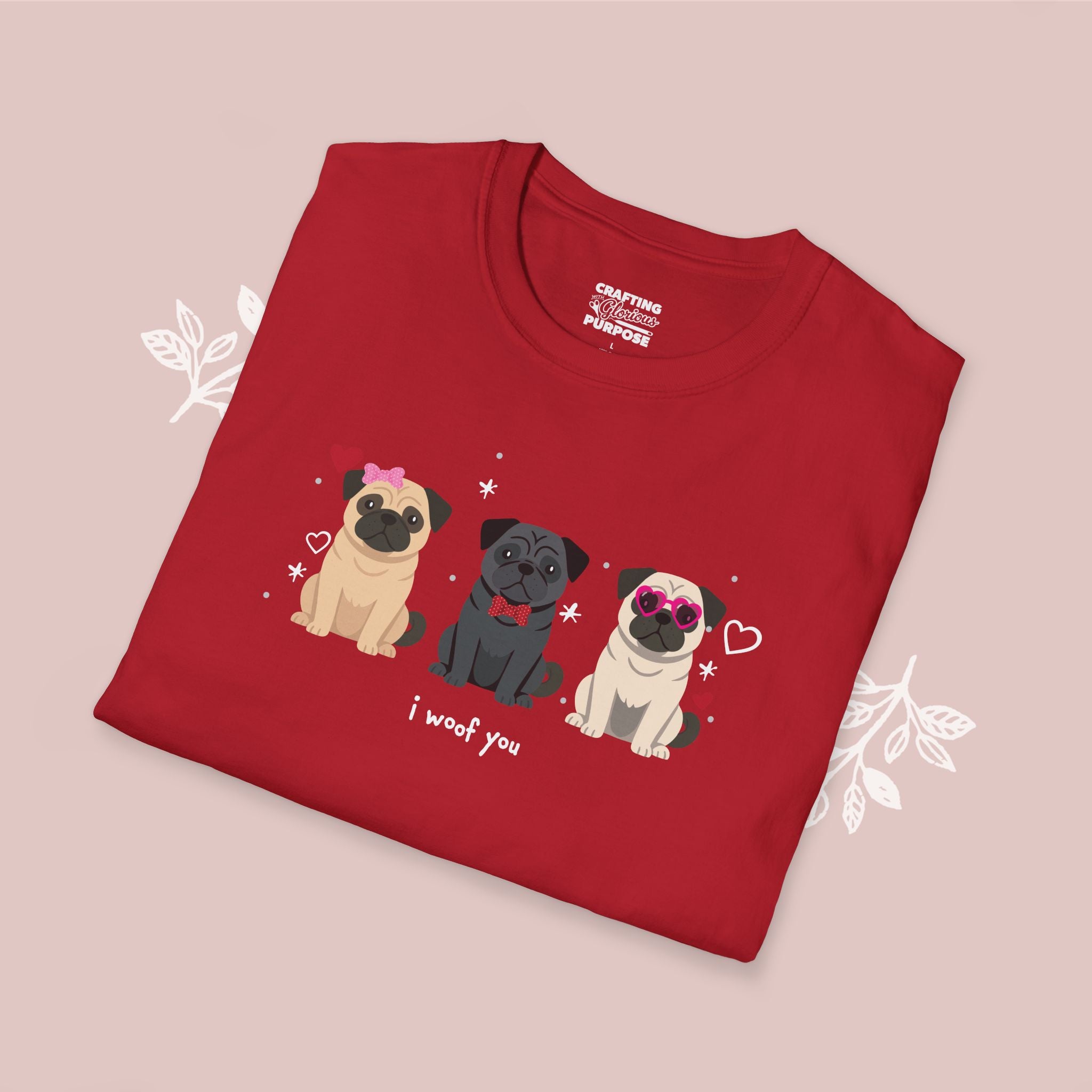 I Woof You Cute Pug Trio Dog Tee — Valentine's T-Shirt