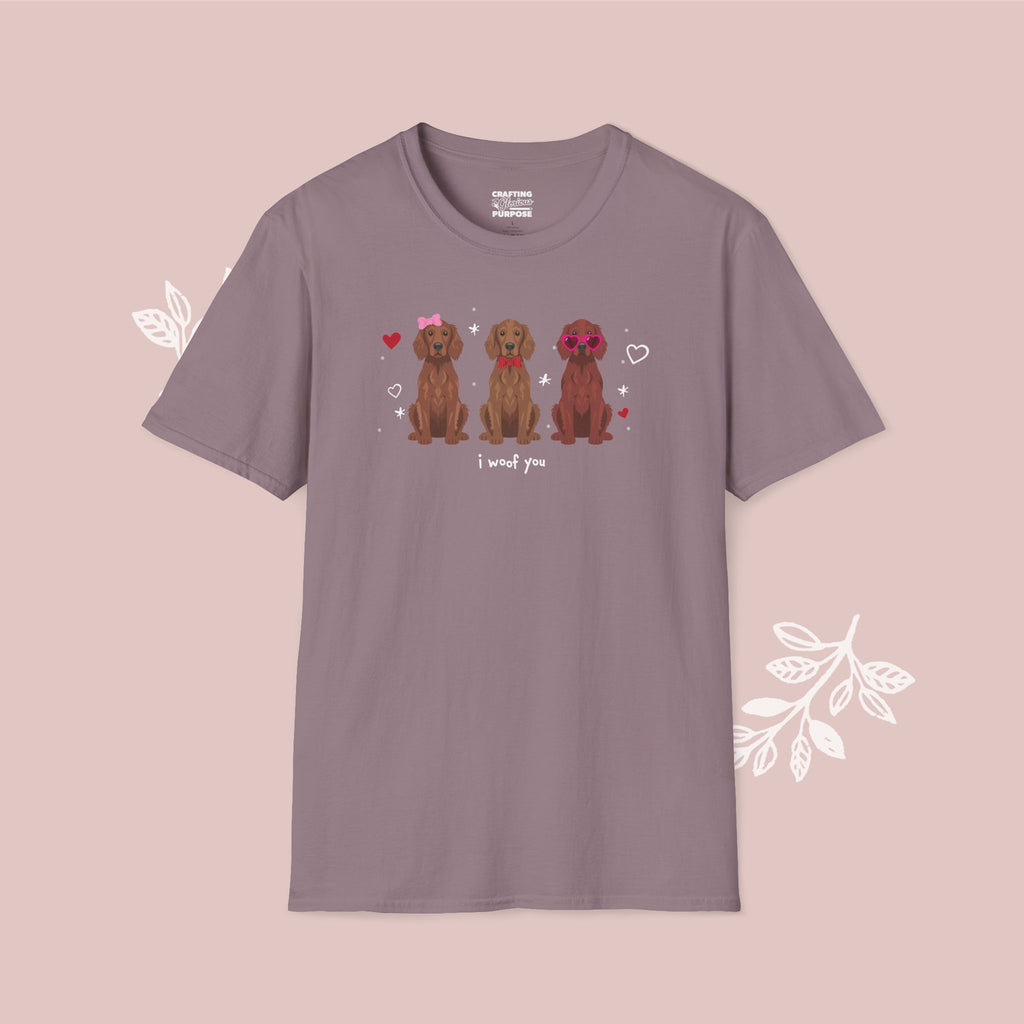 I Woof You Cute Irish Setter Trio Dog Tee — Valentine's T-Shirt
