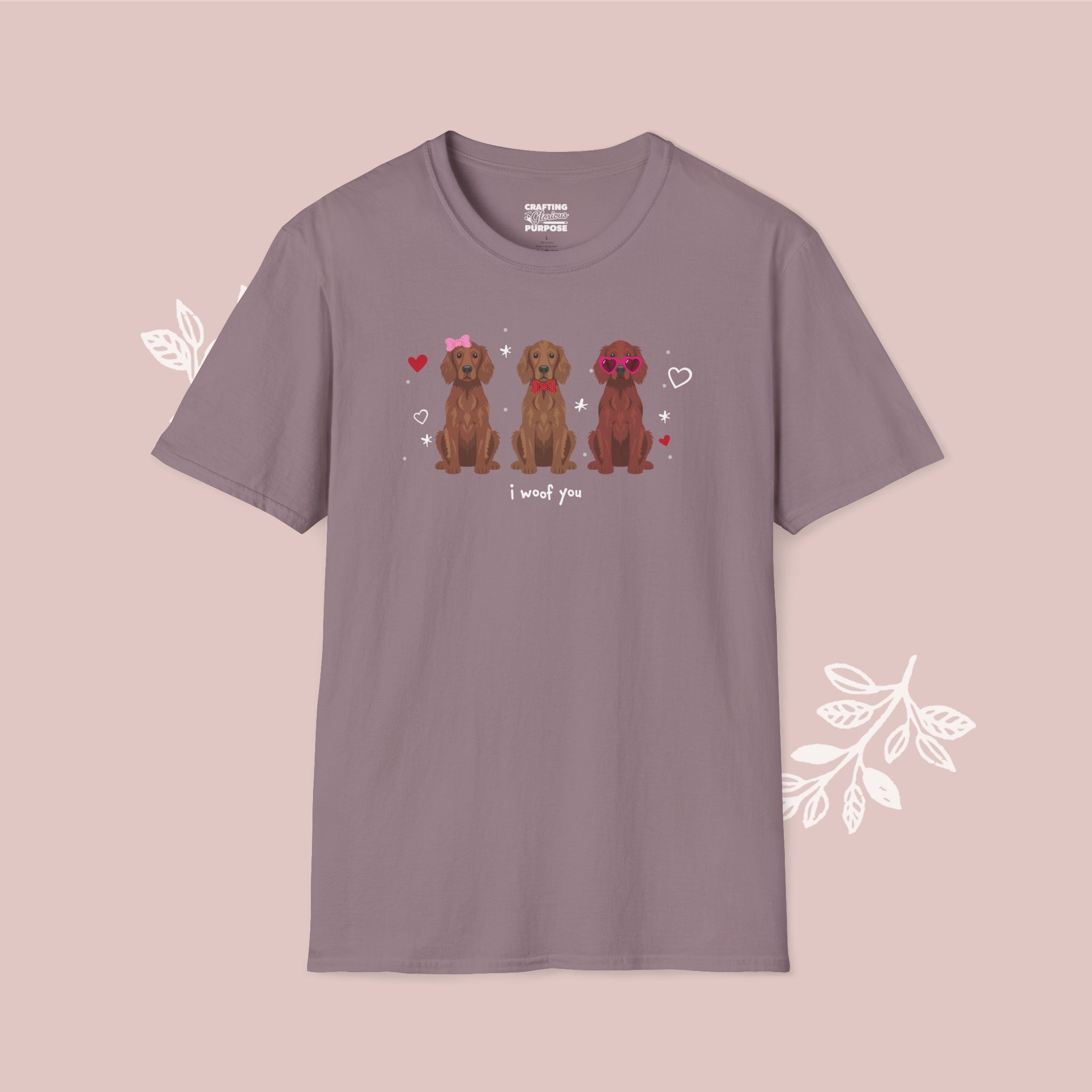 I Woof You Cute Irish Setter Trio Dog Tee — Valentine's T-Shirt