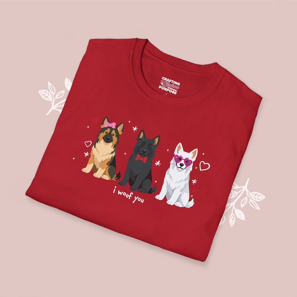 I Woof You Cute German Shepherd Trio Dog Tee — Valentine's T-Shirt
