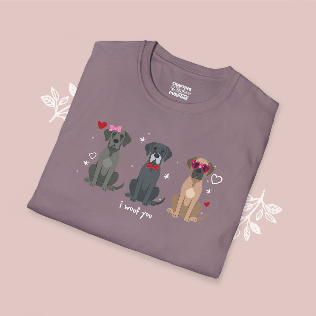 I Woof You Cute Great Dane Trio Dog Tee — Valentine's T-Shirt