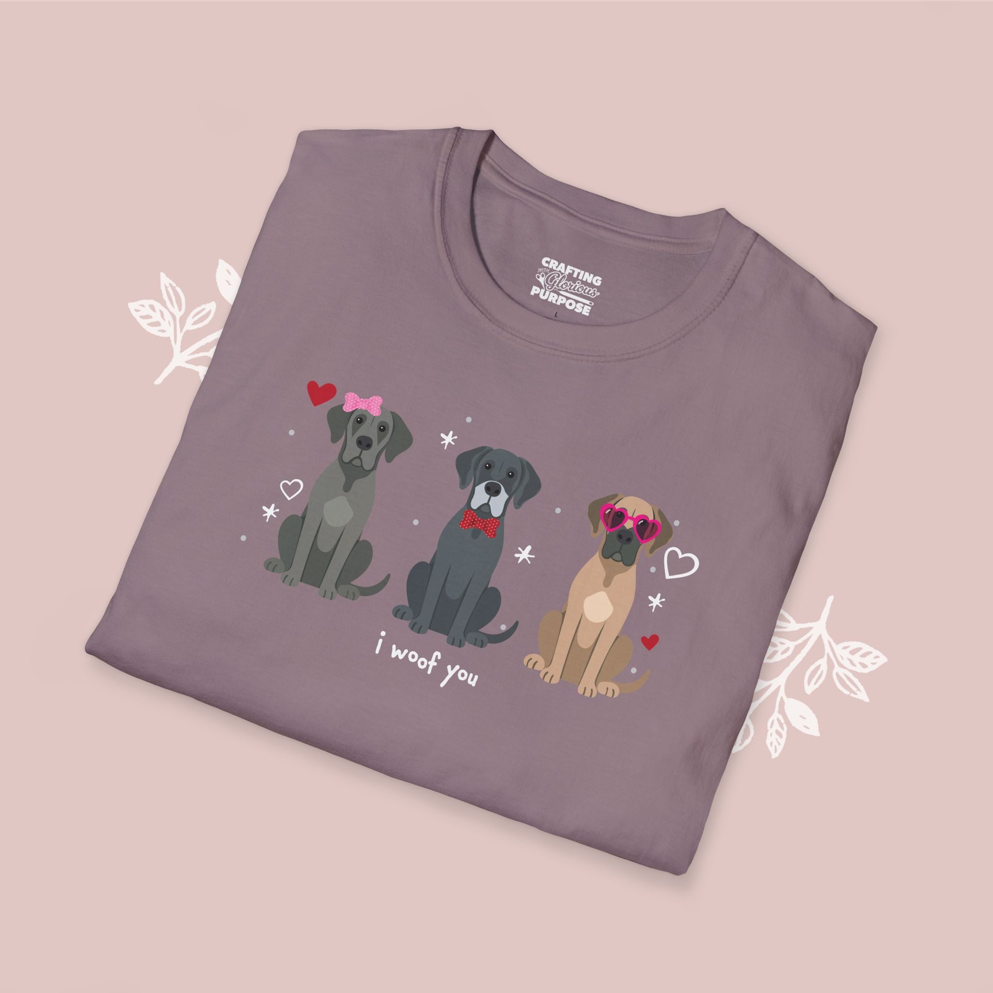 I Woof You Cute Great Dane Trio Dog Tee — Valentine's T-Shirt