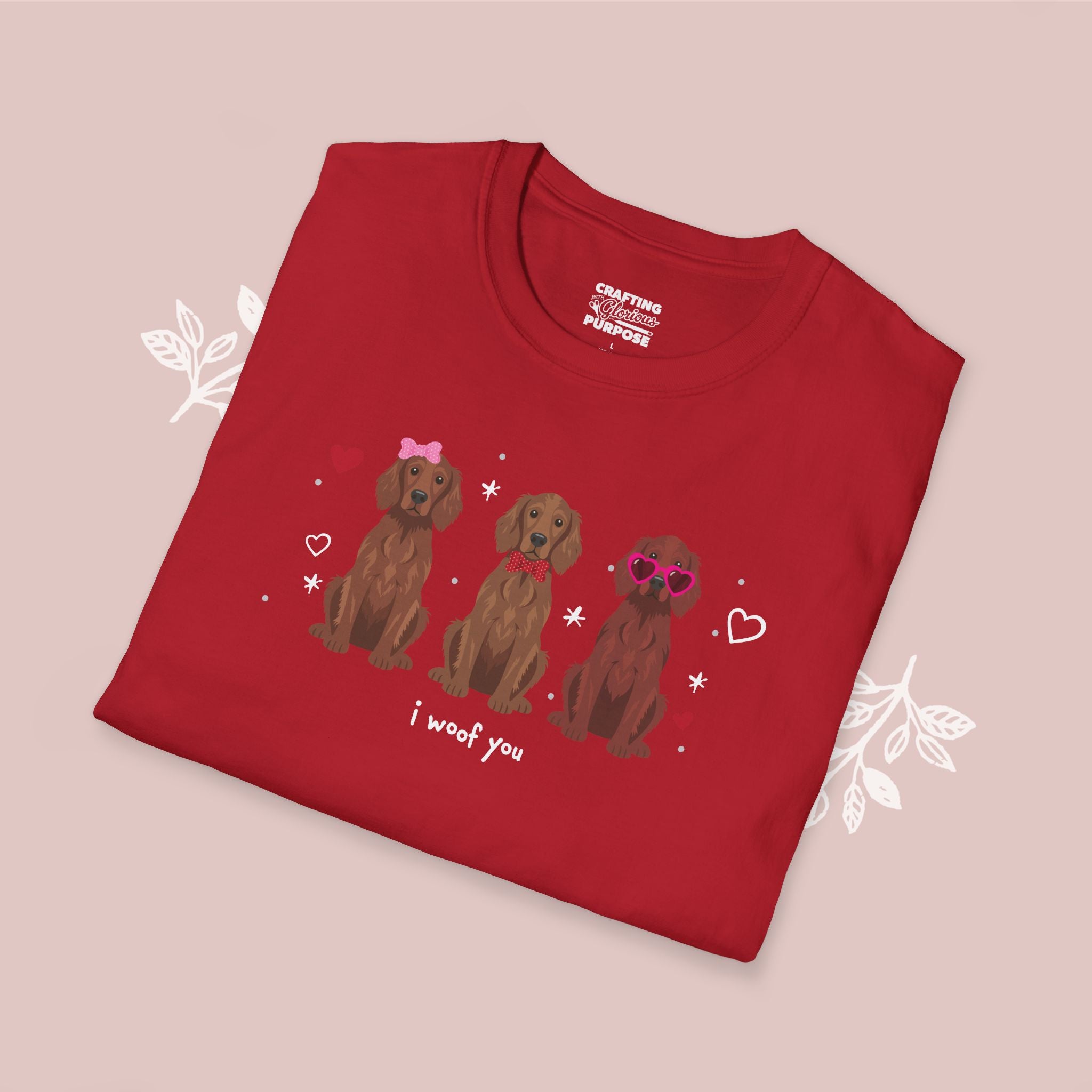 I Woof You Cute Irish Setter Trio Dog Tee — Valentine's T-Shirt