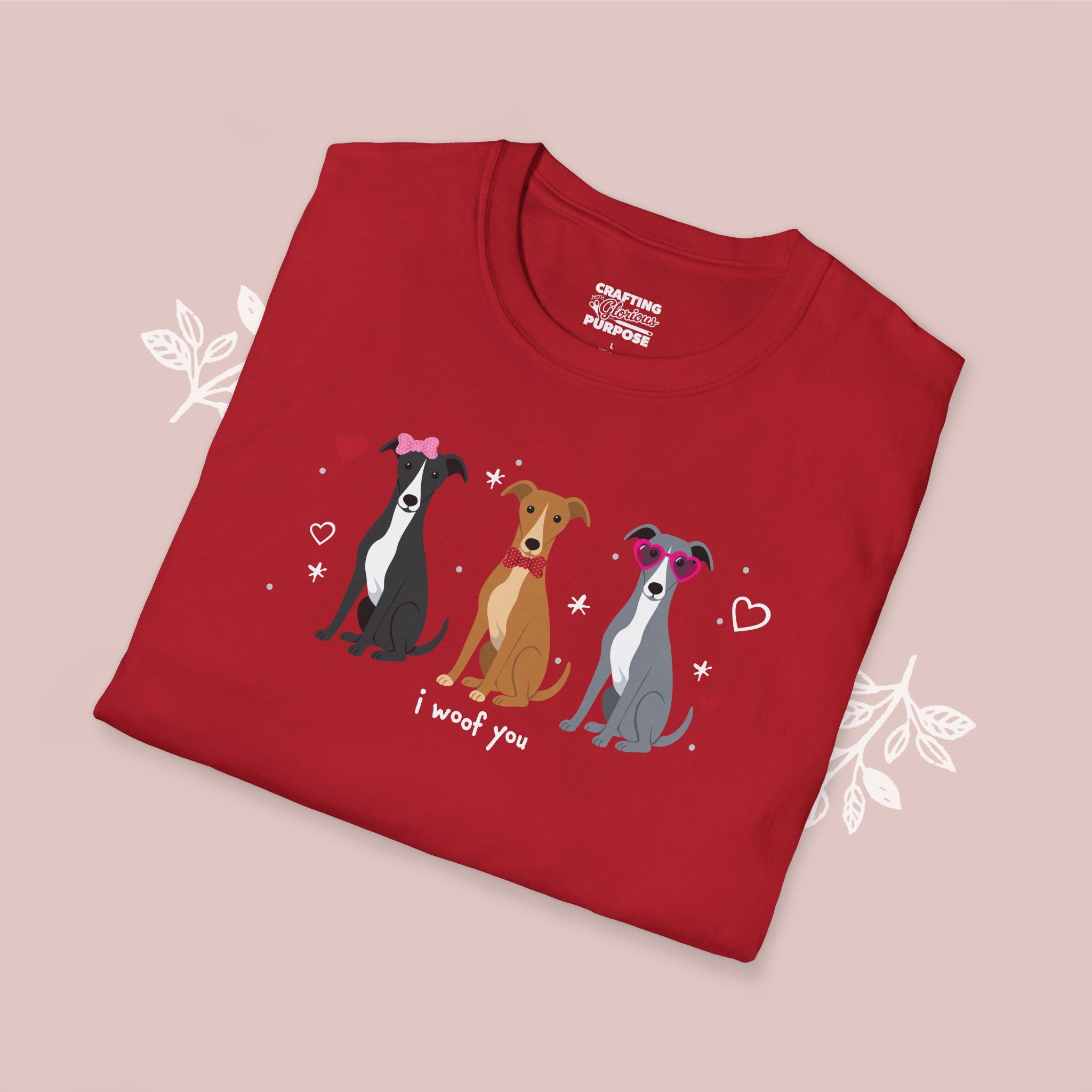 I Woof You Cute Greyhound Trio Dog Tee — Valentine's T-Shirt