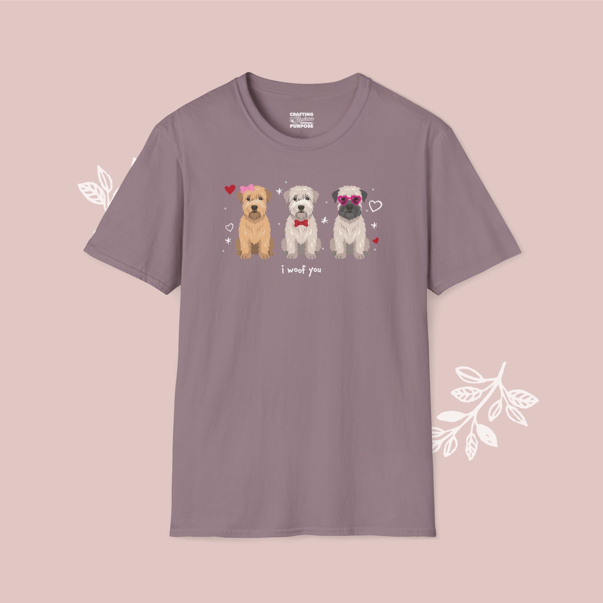 I Woof You Cute Wheaten Terrier Trio Dog Tee — Valentine's T-Shirt