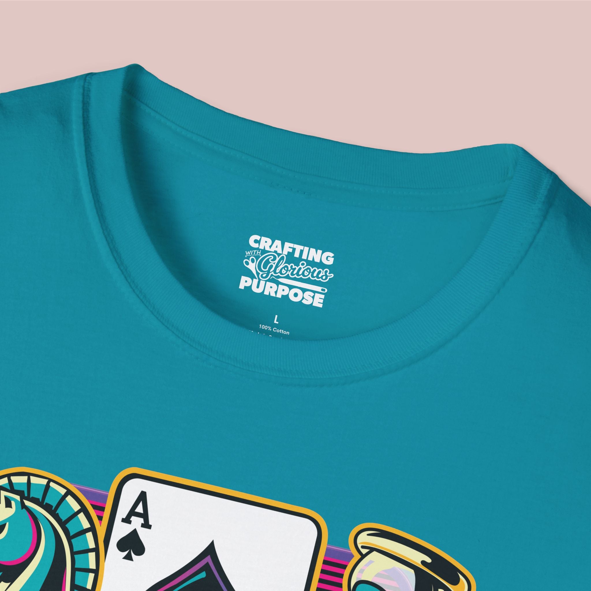 Gamer Board Game Graphic T-Shirt — Retro Dice, Cards & Chess Pieces Design