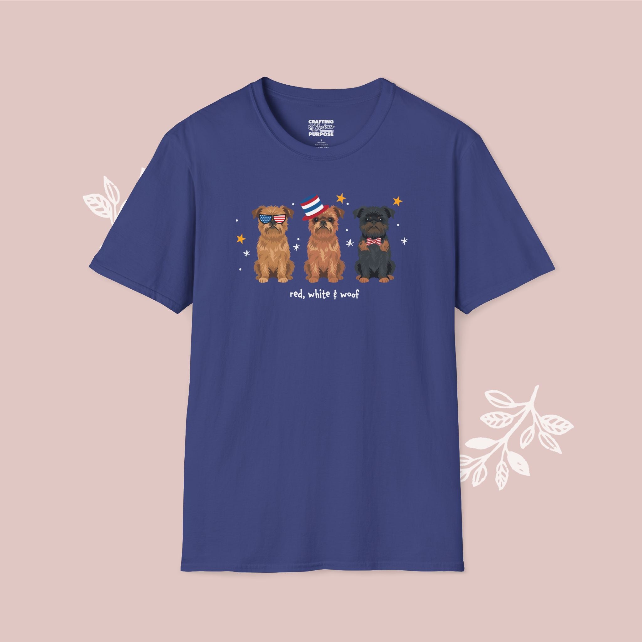 Brussels Griffon Patriotic Dog Trio T-Shirt — 'Red, White & Woof' Cute America Graphic Tee