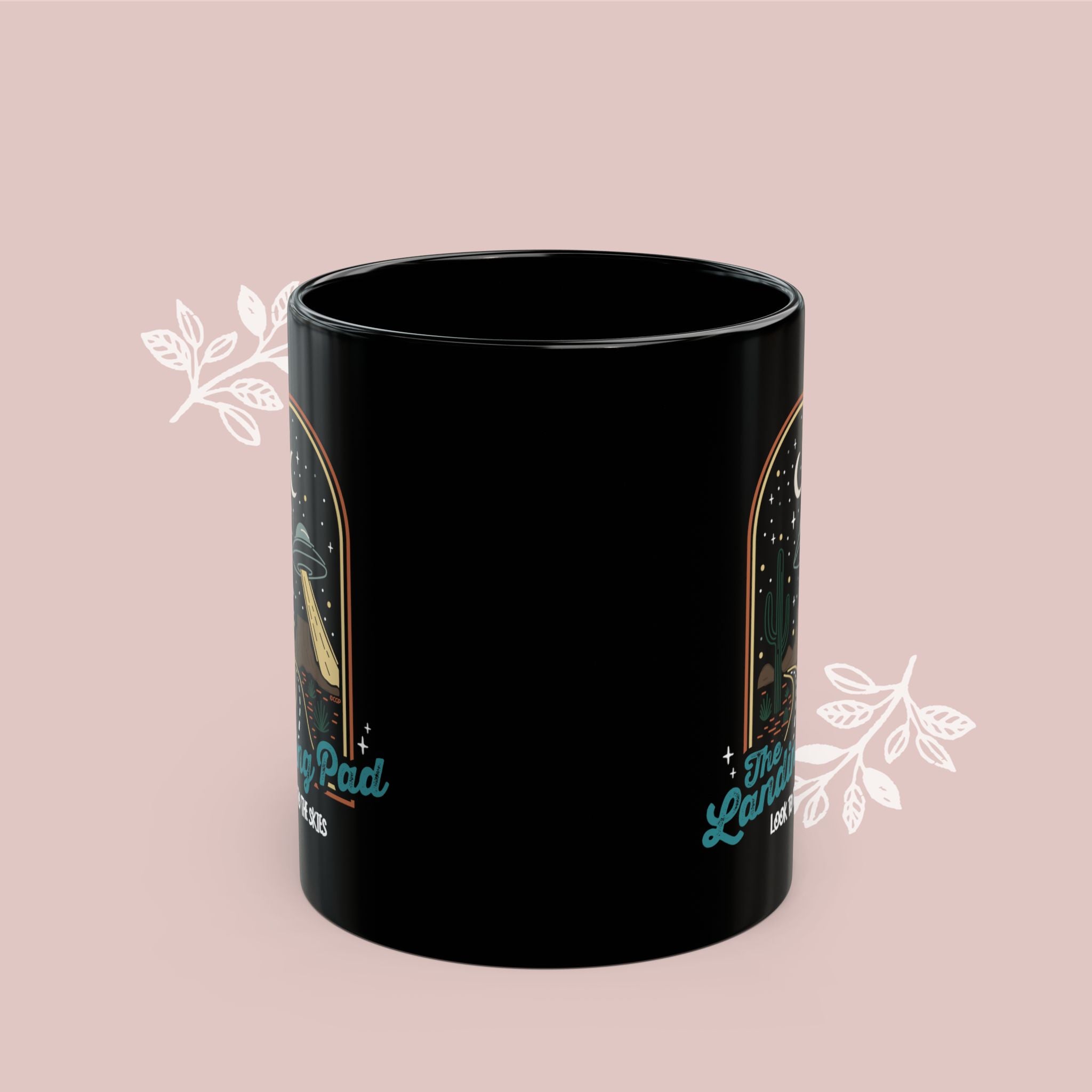 UFO Coffee Mug — "The Landing Pad" Retro Desert Alien Design