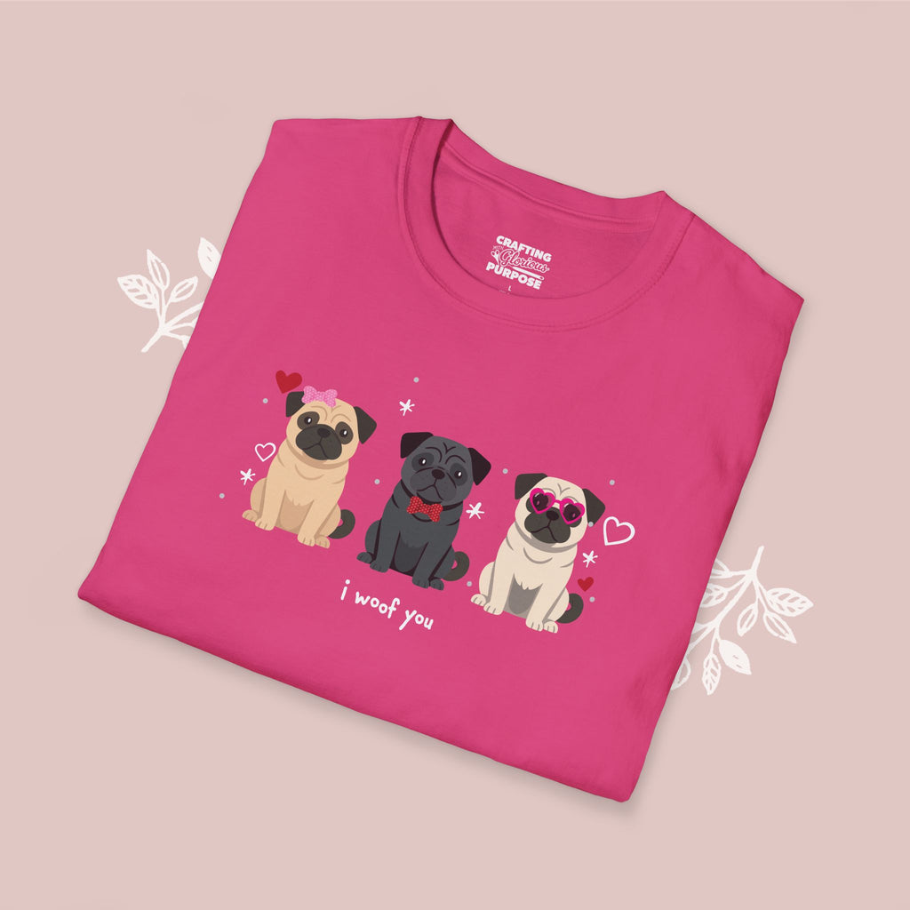 I Woof You Cute Pug Trio Dog Tee — Valentine's T-Shirt