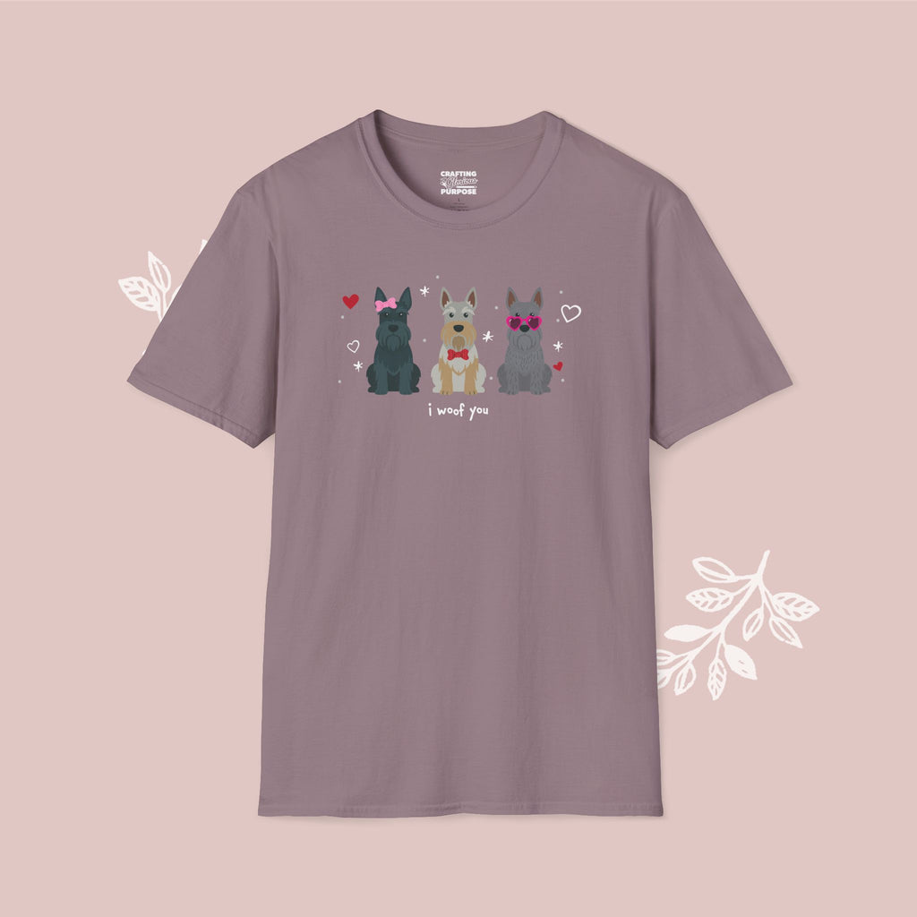 I Woof You Cute Scottish Terrier Trio Dog Tee — Valentine's T-Shirt