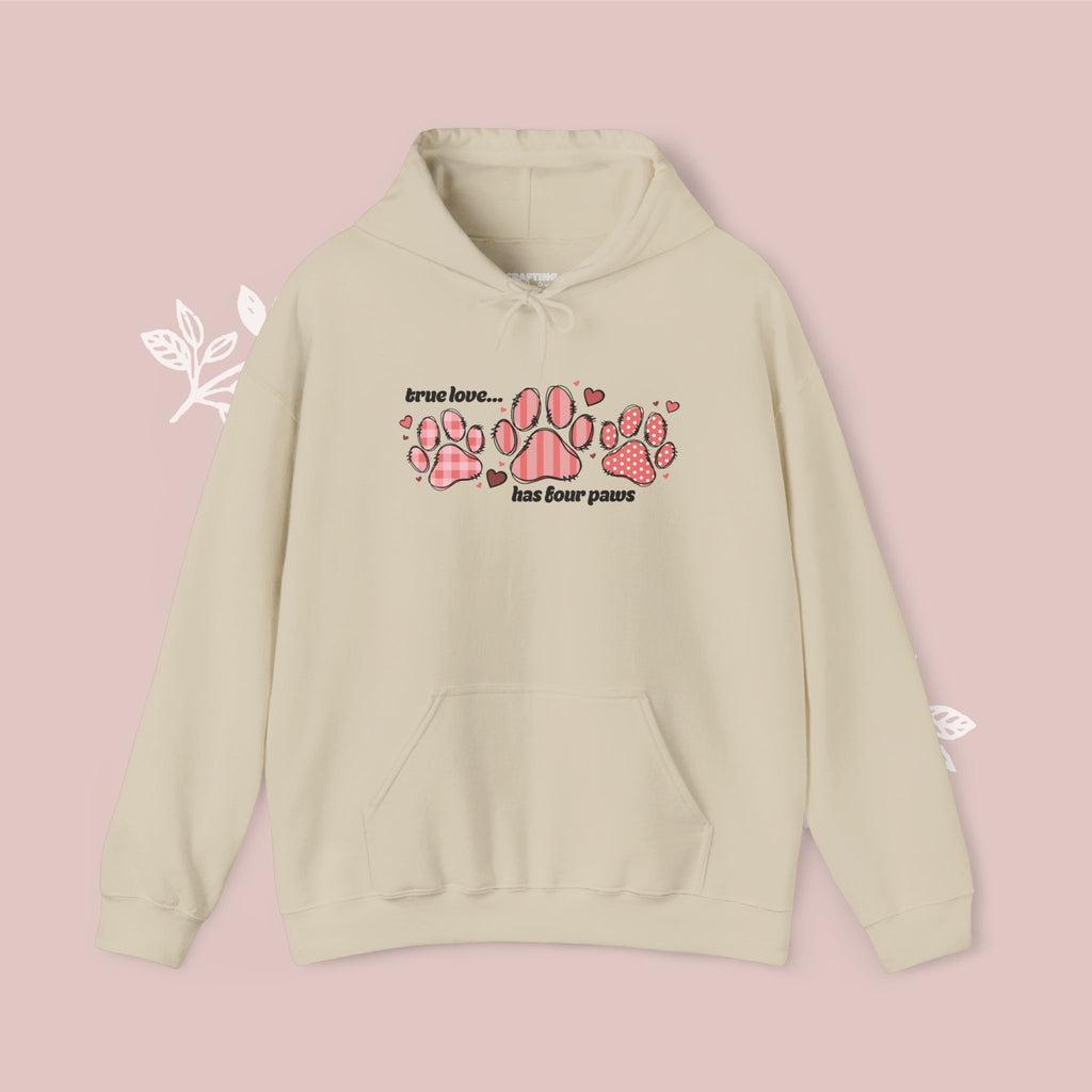 True Love Has Four Paws Cozy Hoodie — Cute Paw Print Dog Lover Sweatshirt