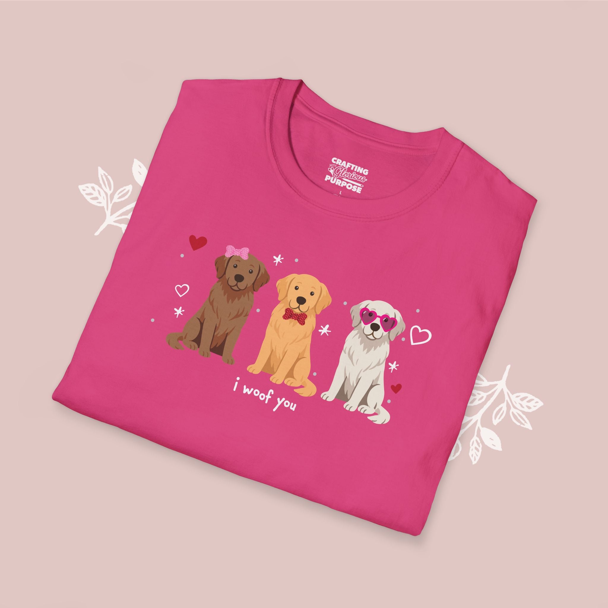 I Woof You Cute Golden Retriever Trio Dog Tee — Valentine's T-Shirt
