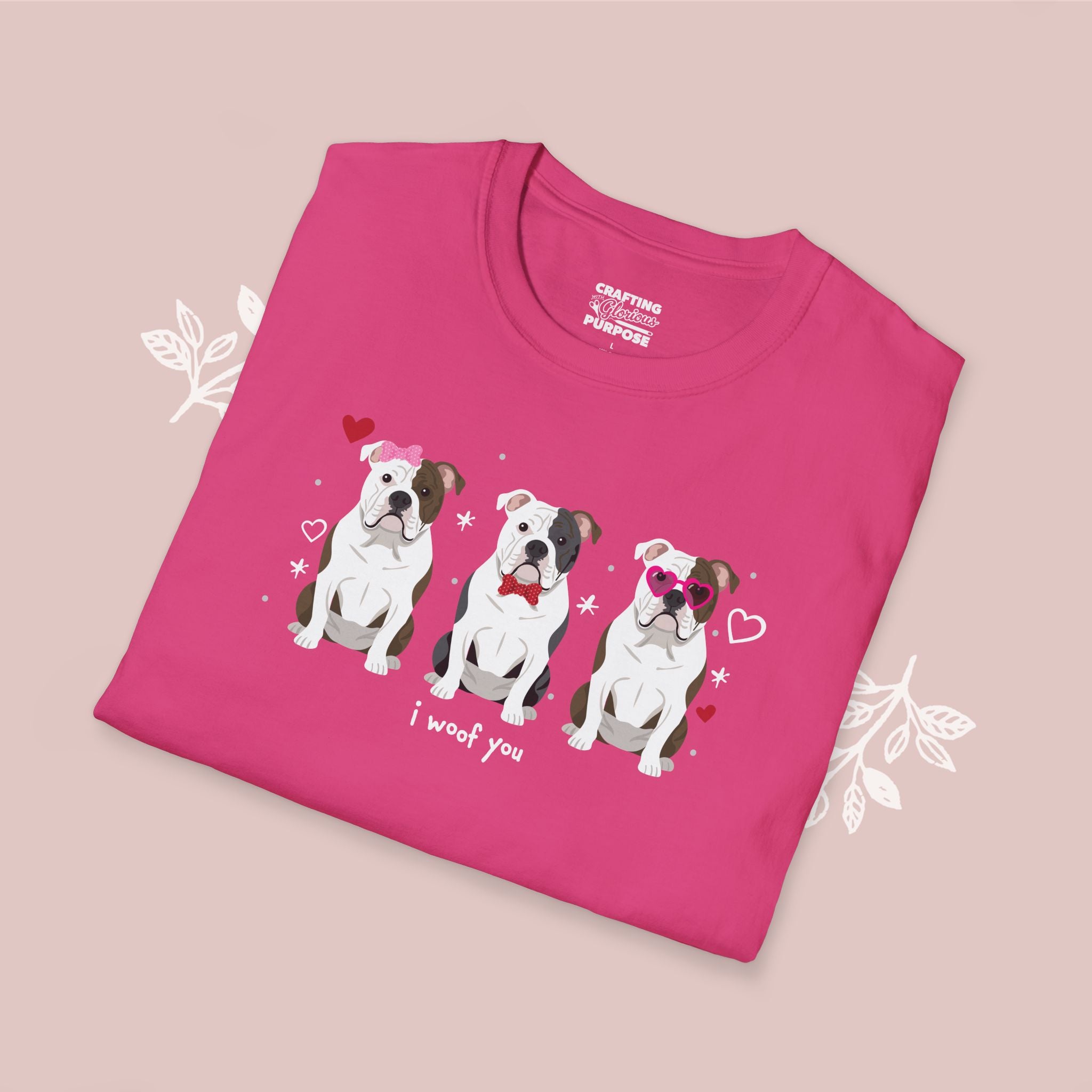 I Woof You Cute American Bulldog Trio Dog Tee — Valentine's T-Shirt