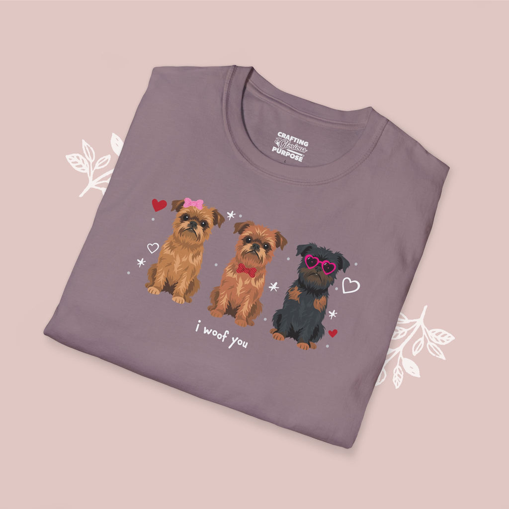 I Woof You Cute Brussels Griffon Trio Dog Tee — Valentine's T-Shirt