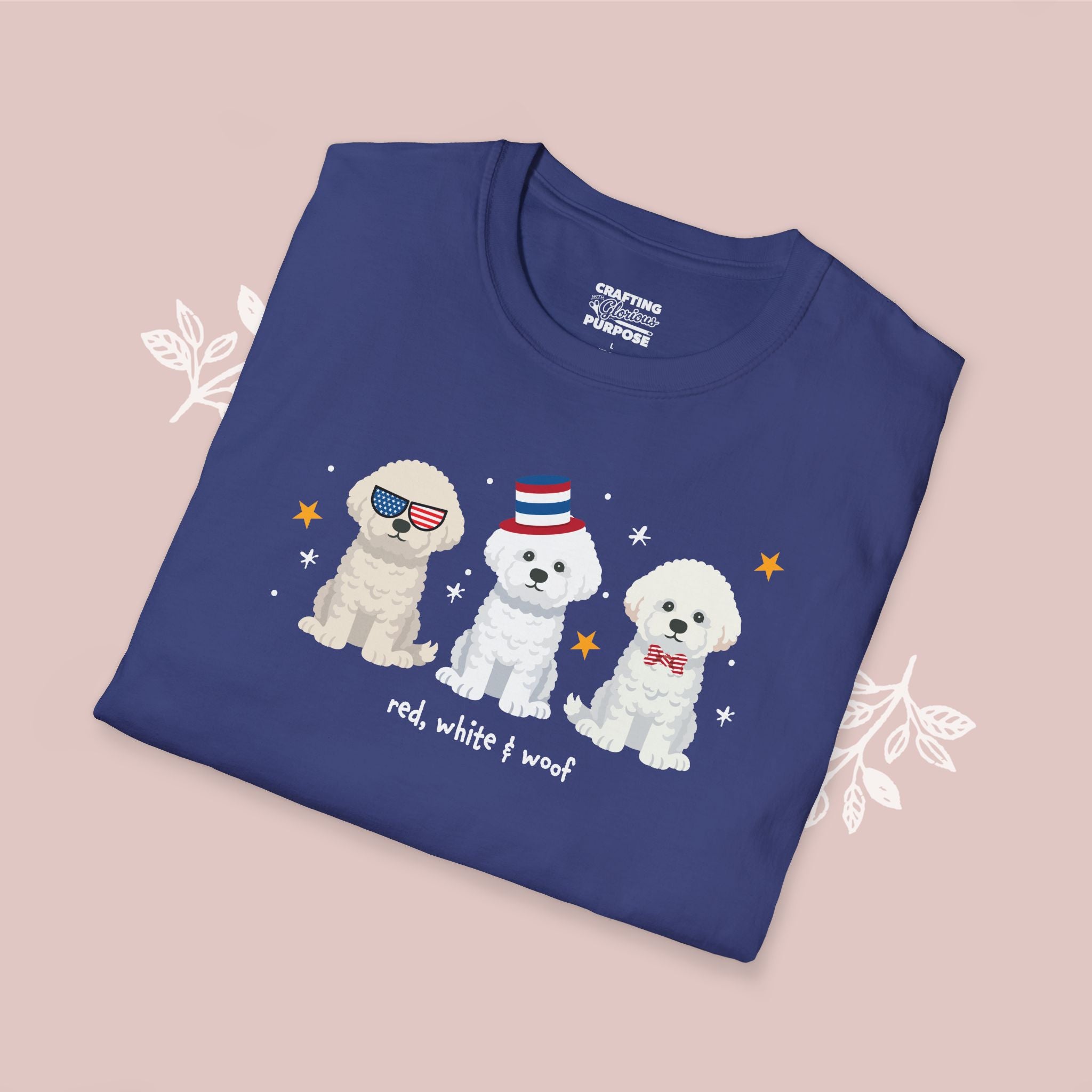 Bichon Frise Patriotic Dog Trio T-Shirt — 'Red, White & Woof' Cute America Graphic Tee