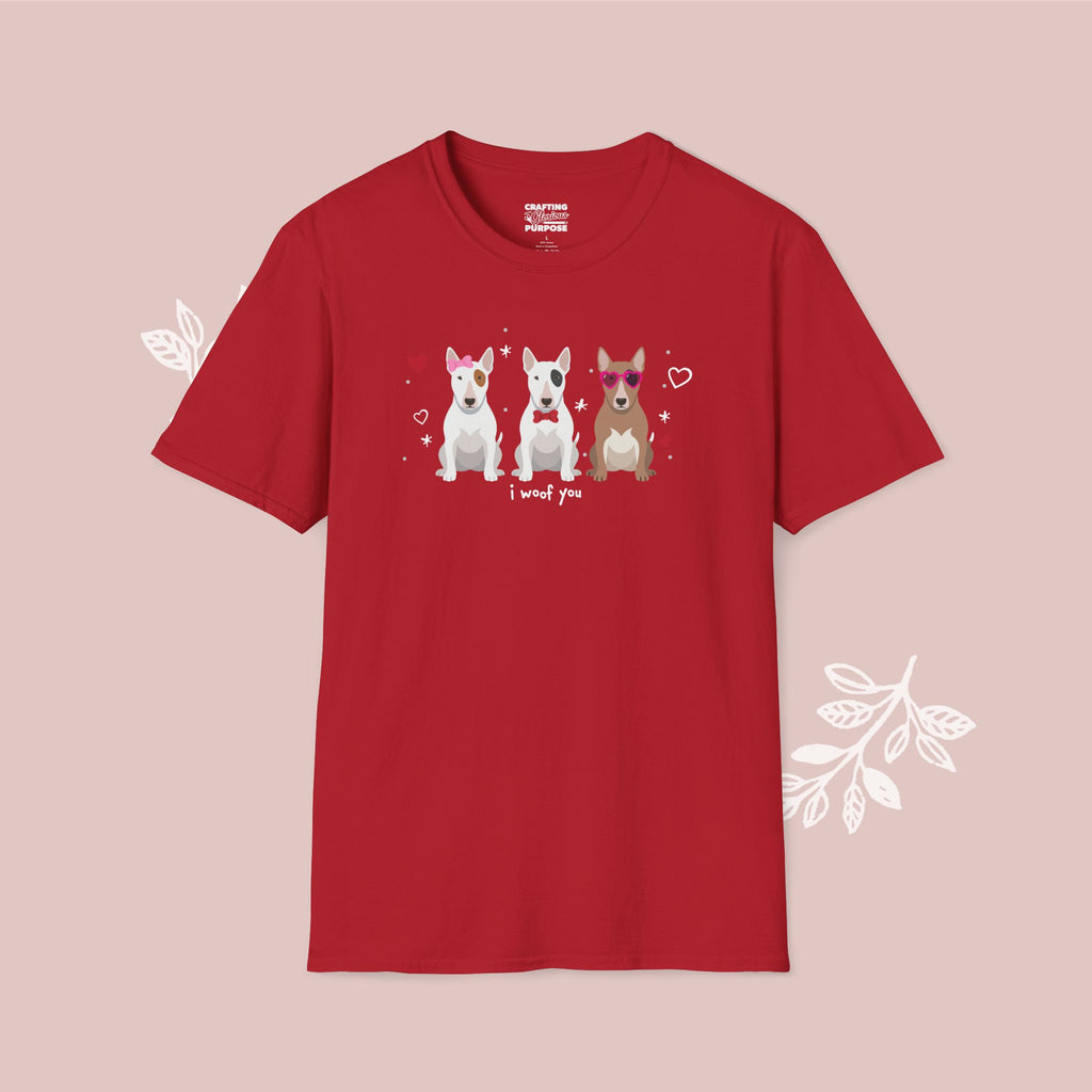 I Woof You Cute Bull Terrier Trio Dog Tee — Valentine's T-Shirt
