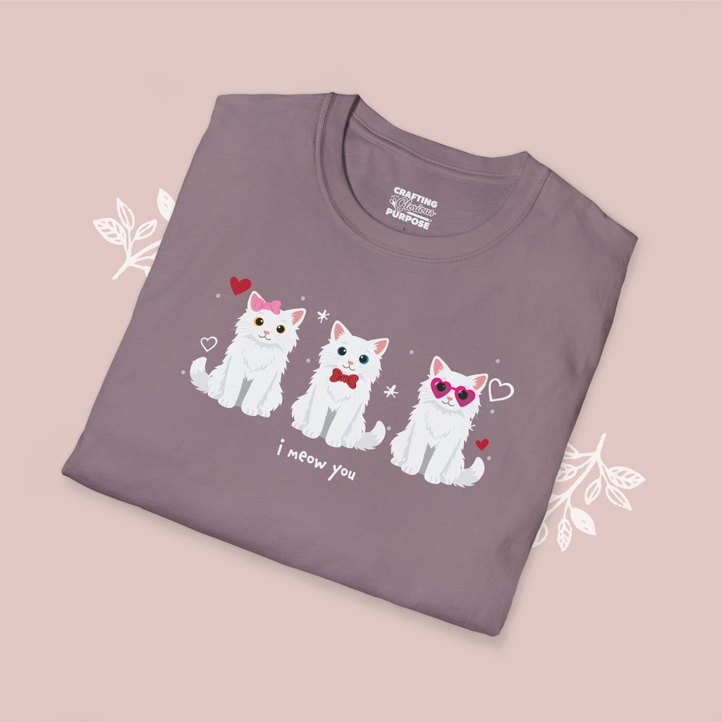 I Meow You Cute White Long Haired Trio Cat Tee — Valentine's T-Shirt