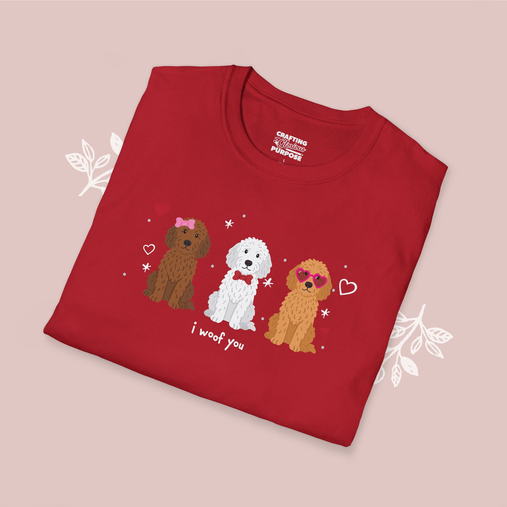 I Woof You Cute Golden Doodle Trio Dog Tee — Valentine's T-Shirt