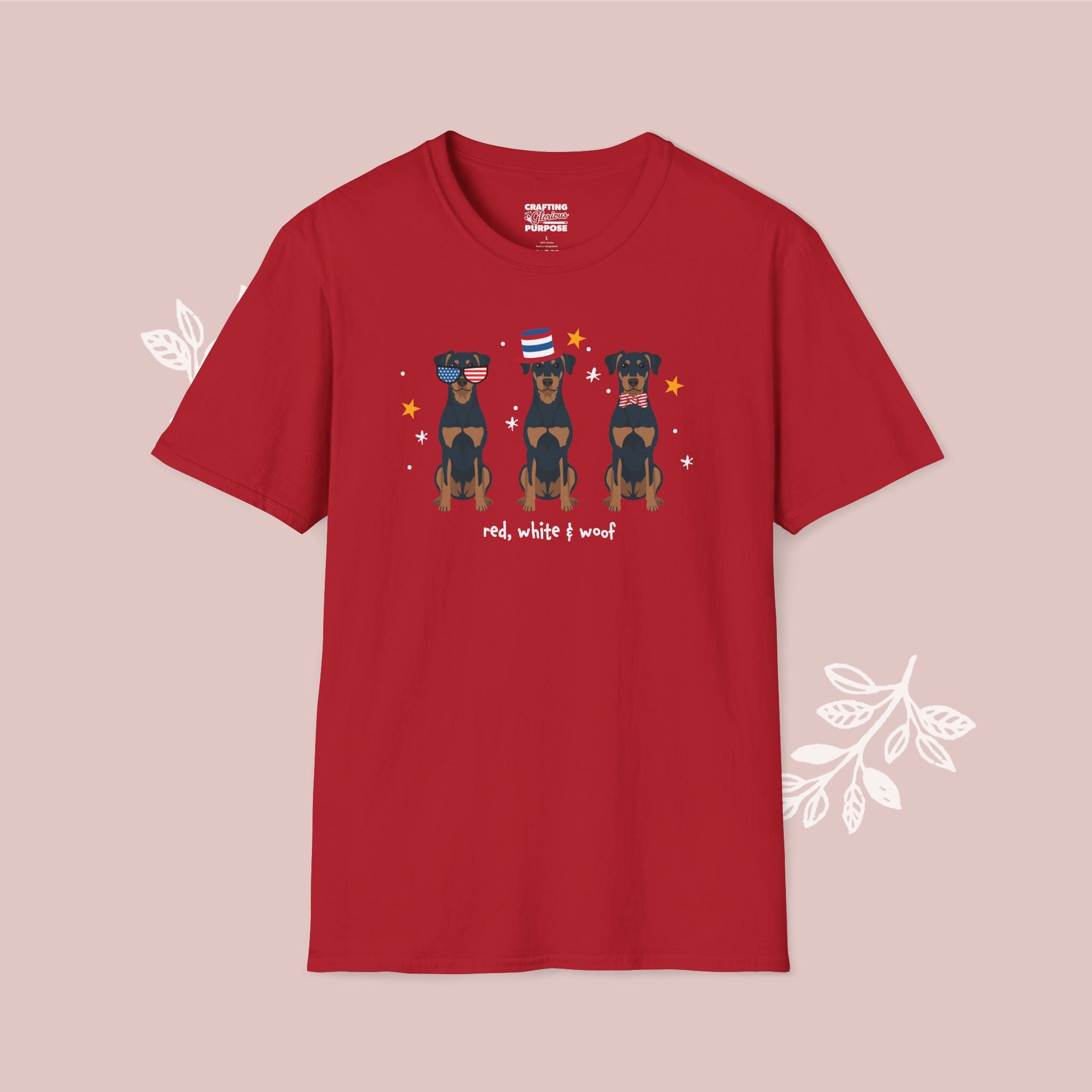 Beauceron Patriotic Dog Trio T-Shirt — 'Red, White & Woof' Cute America Graphic Tee
