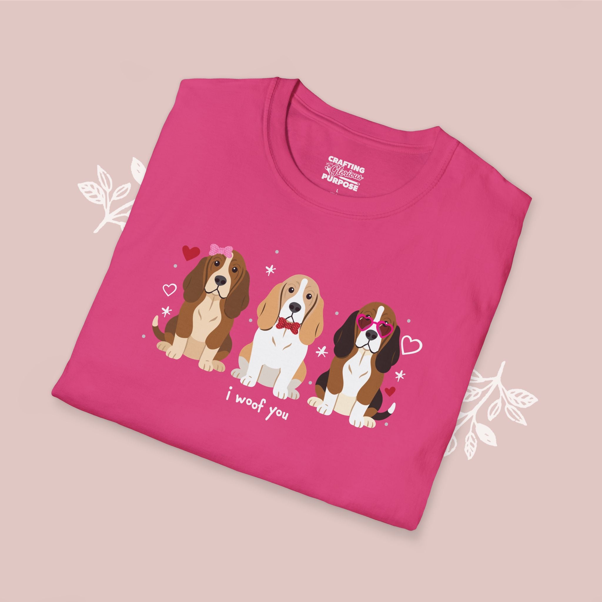 I Woof You Cute Basset Hound Trio Dog Tee — Valentine's T-Shirt