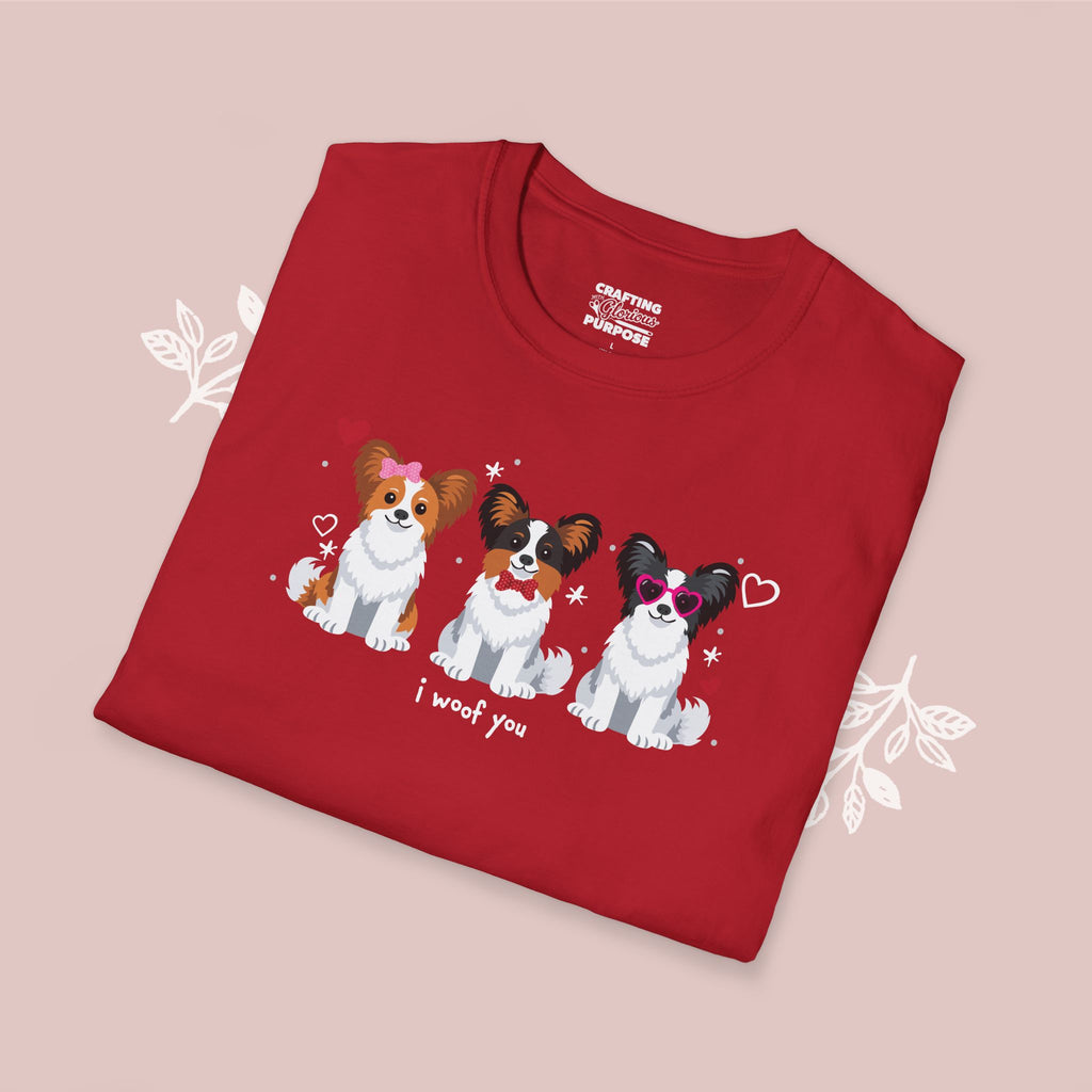 I Woof You Cute Papillon Trio Dog Tee — Valentine's T-Shirt