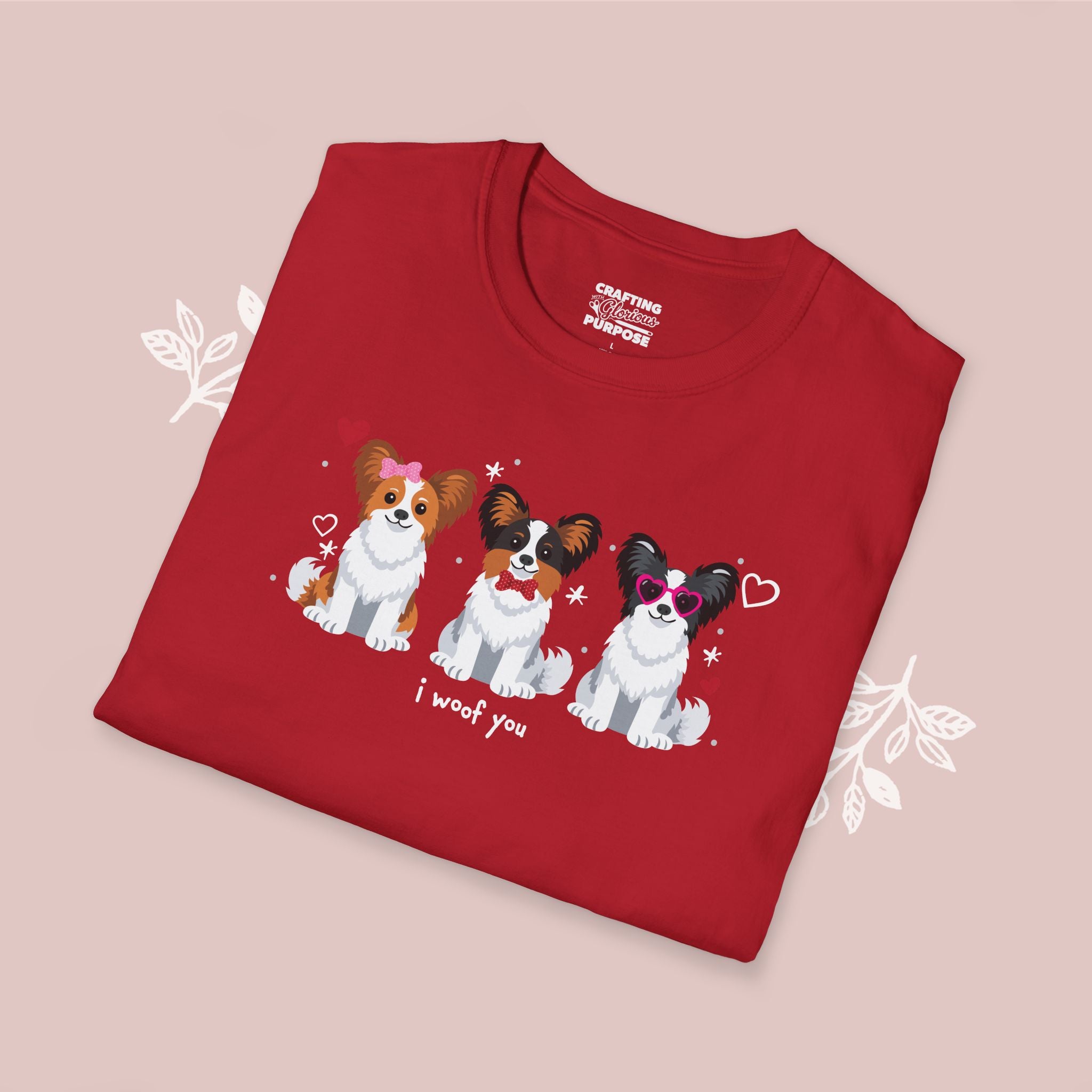 I Woof You Cute Papillon Trio Dog Tee — Valentine's T-Shirt