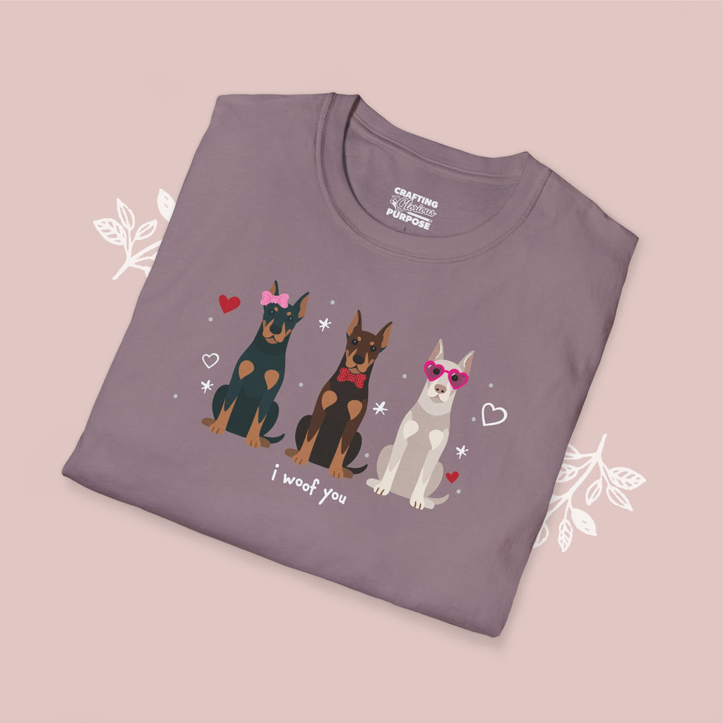 I Woof You Cute Dobermann Trio Dog Tee — Valentine's T-Shirt