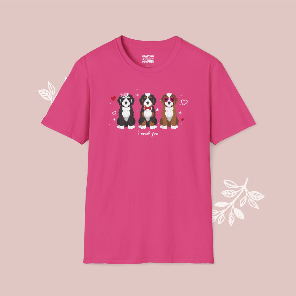 I Woof You Cute Bernedoodle Trio Dog Tee — Valentine's T-Shirt