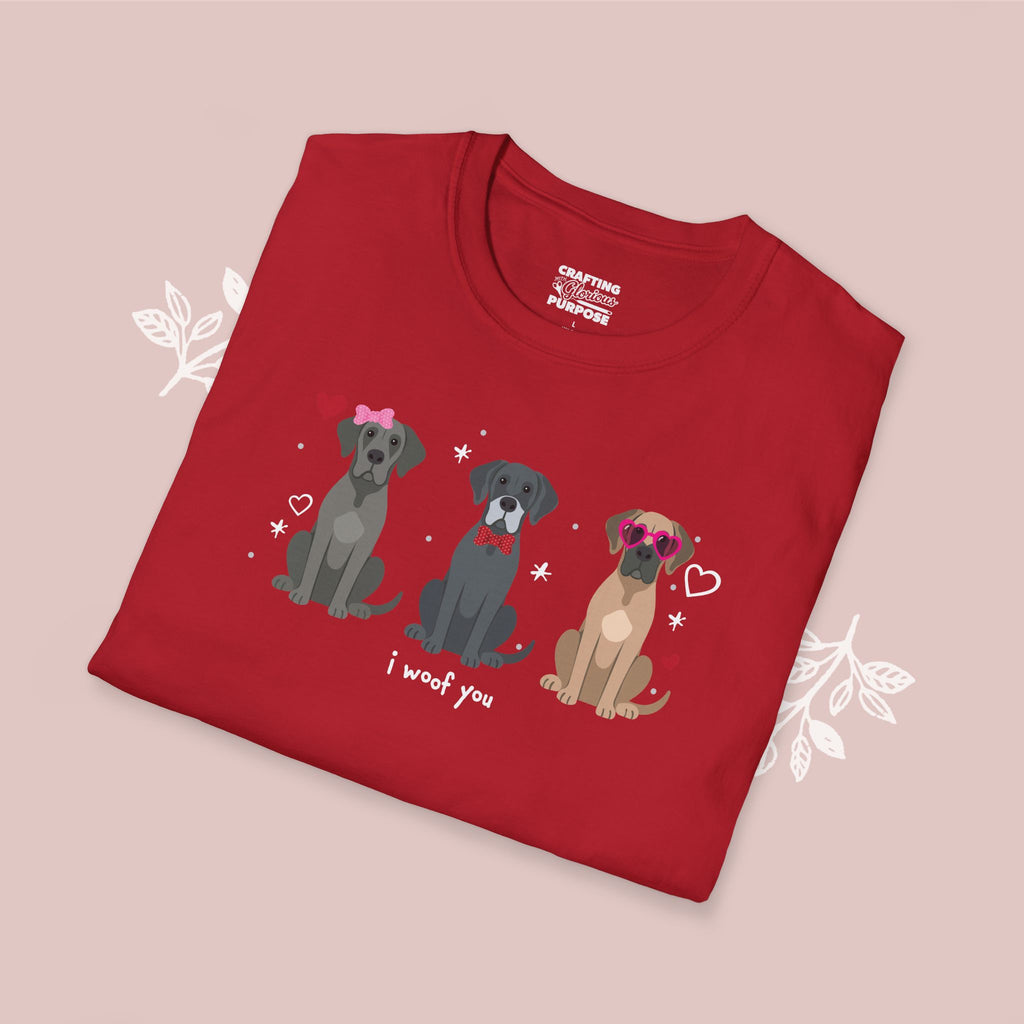 I Woof You Cute Great Dane Trio Dog Tee — Valentine's T-Shirt
