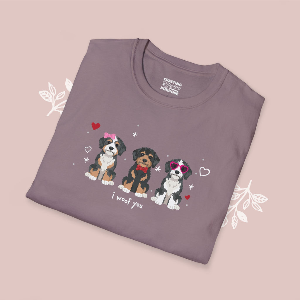 I Woof You Cute Aussiedoodle Trio Dog Tee — Valentine's T-Shirt