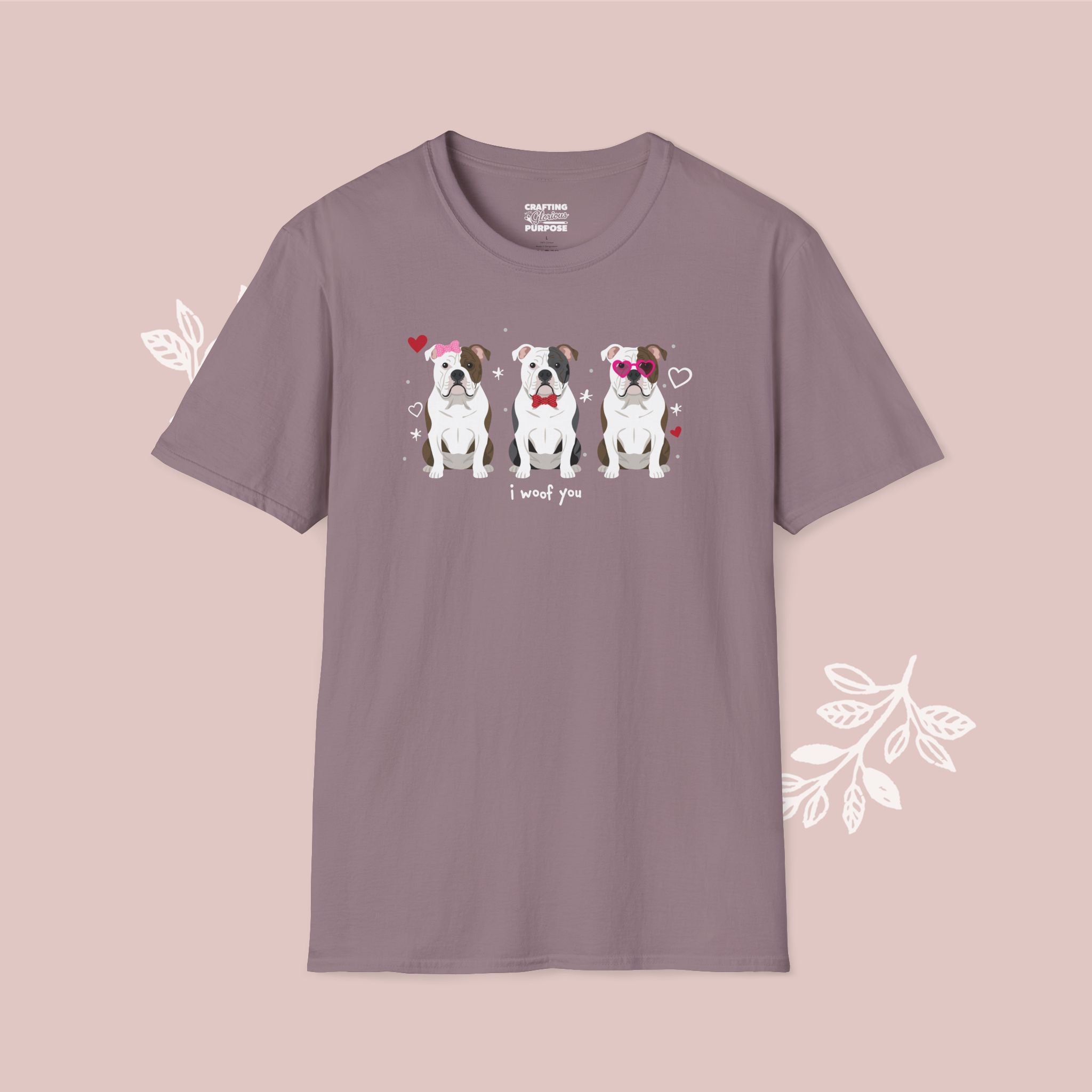 I Woof You Cute American Bulldog Trio Dog Tee — Valentine's T-Shirt