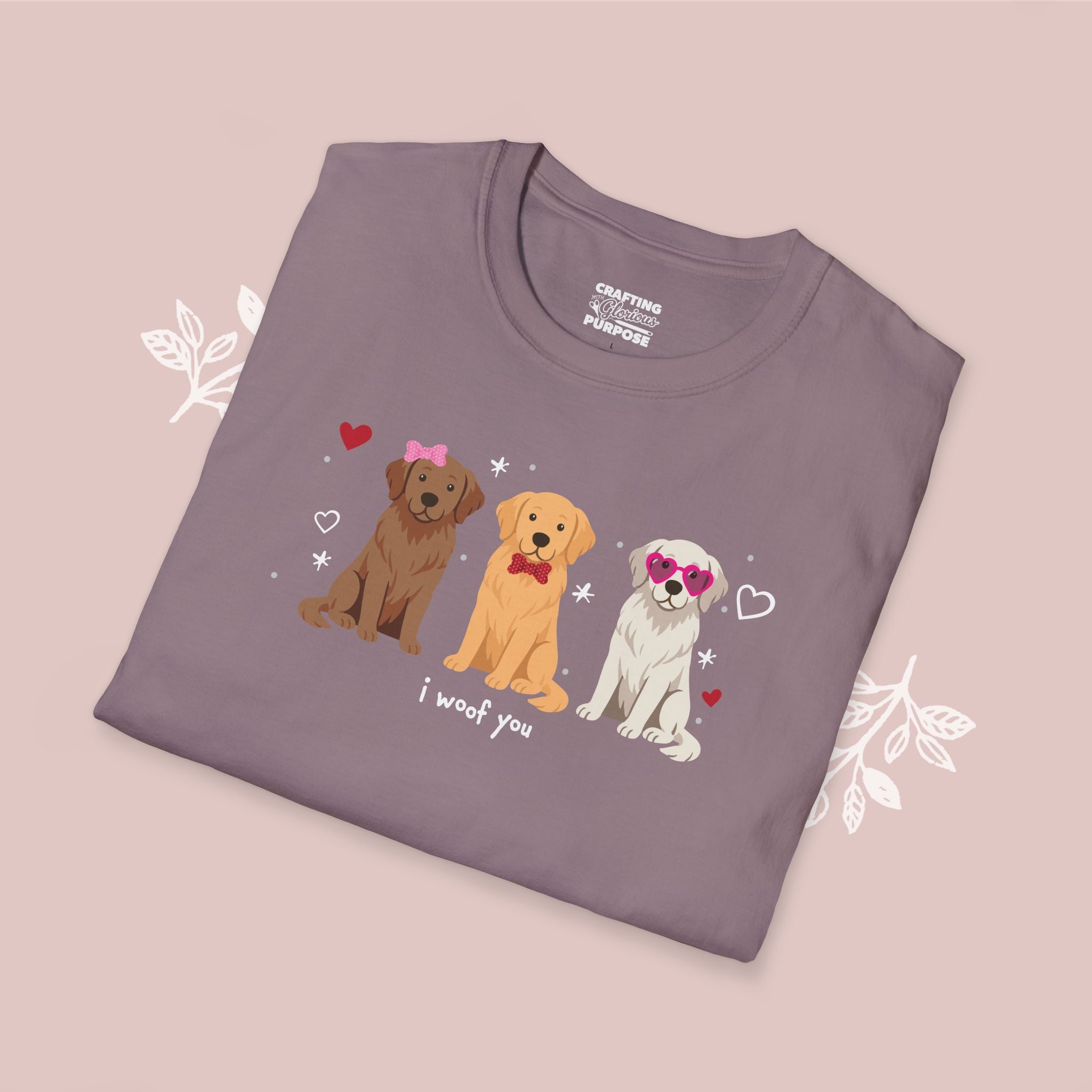 I Woof You Cute Golden Retriever Trio Dog Tee — Valentine's T-Shirt