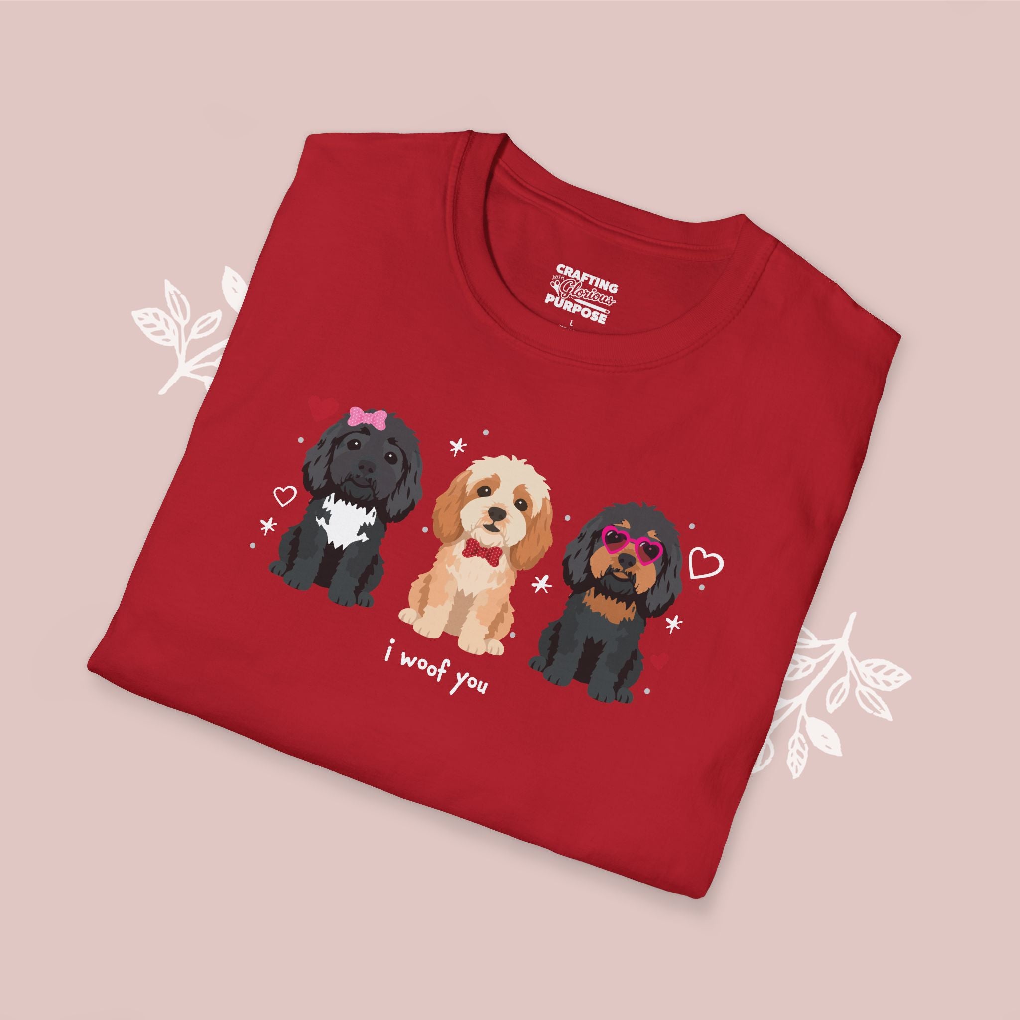I Woof You Cute Cavapoo Trio Dog Tee — Valentine's T-Shirt