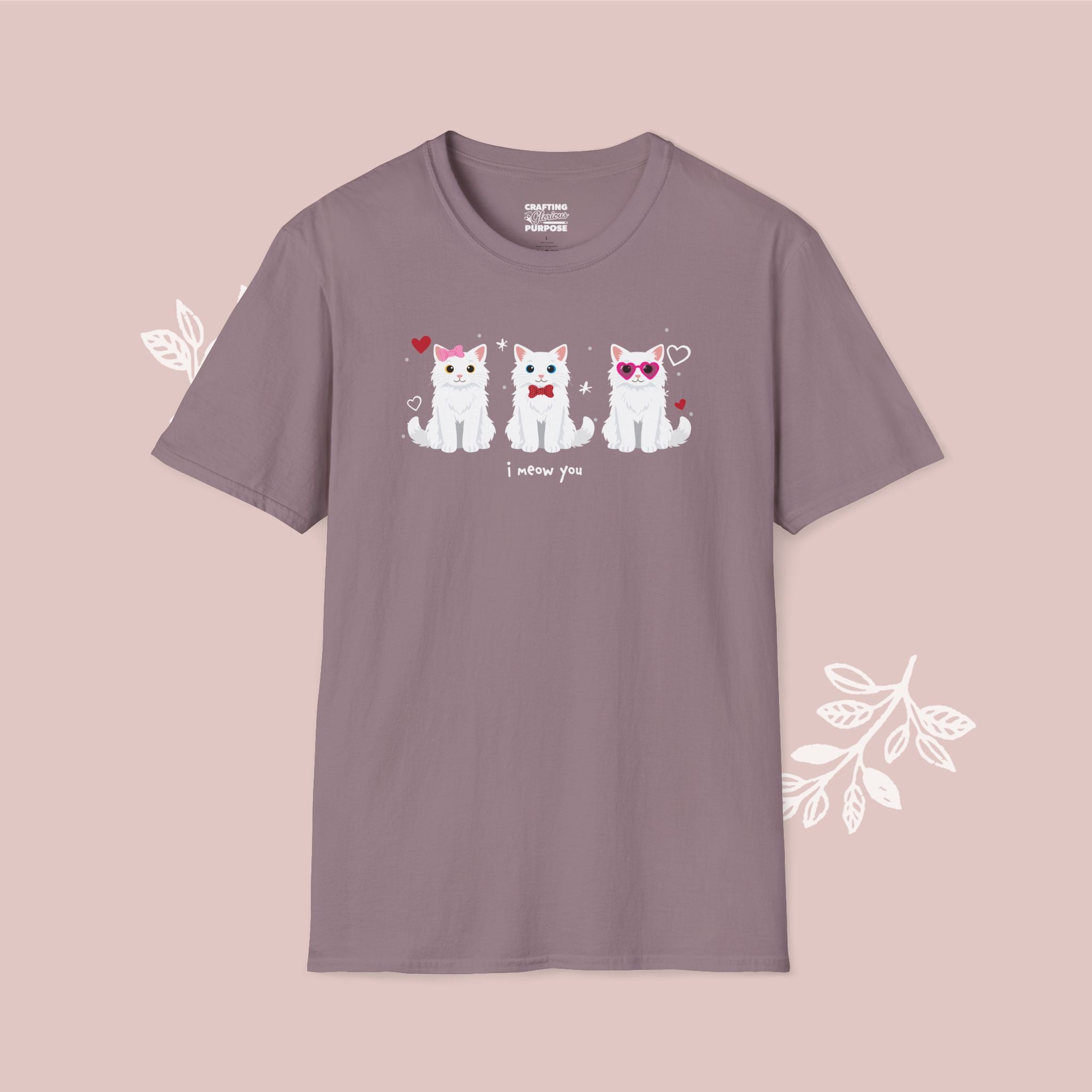 I Meow You Cute White Long Haired Trio Cat Tee — Valentine's T-Shirt