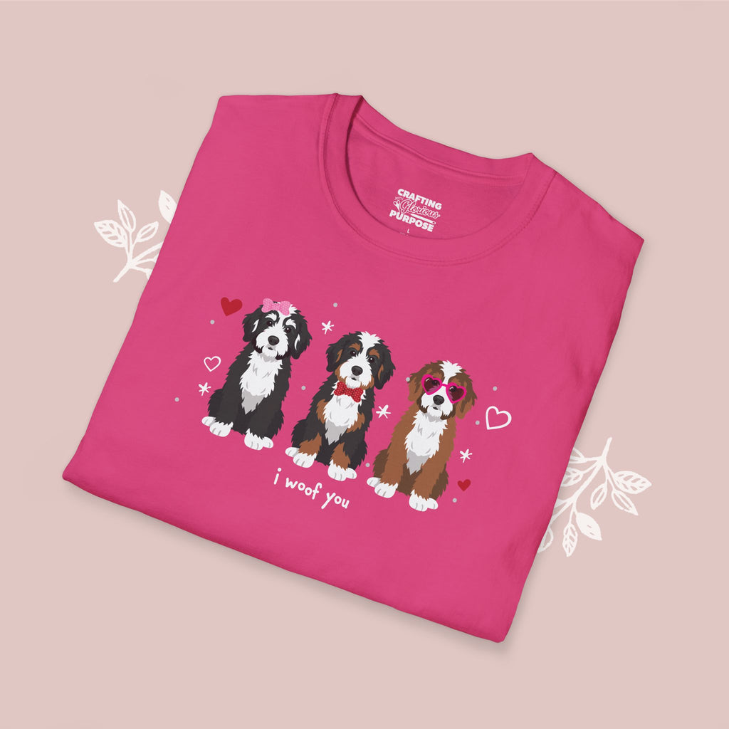 I Woof You Cute Bernedoodle Trio Dog Tee — Valentine's T-Shirt