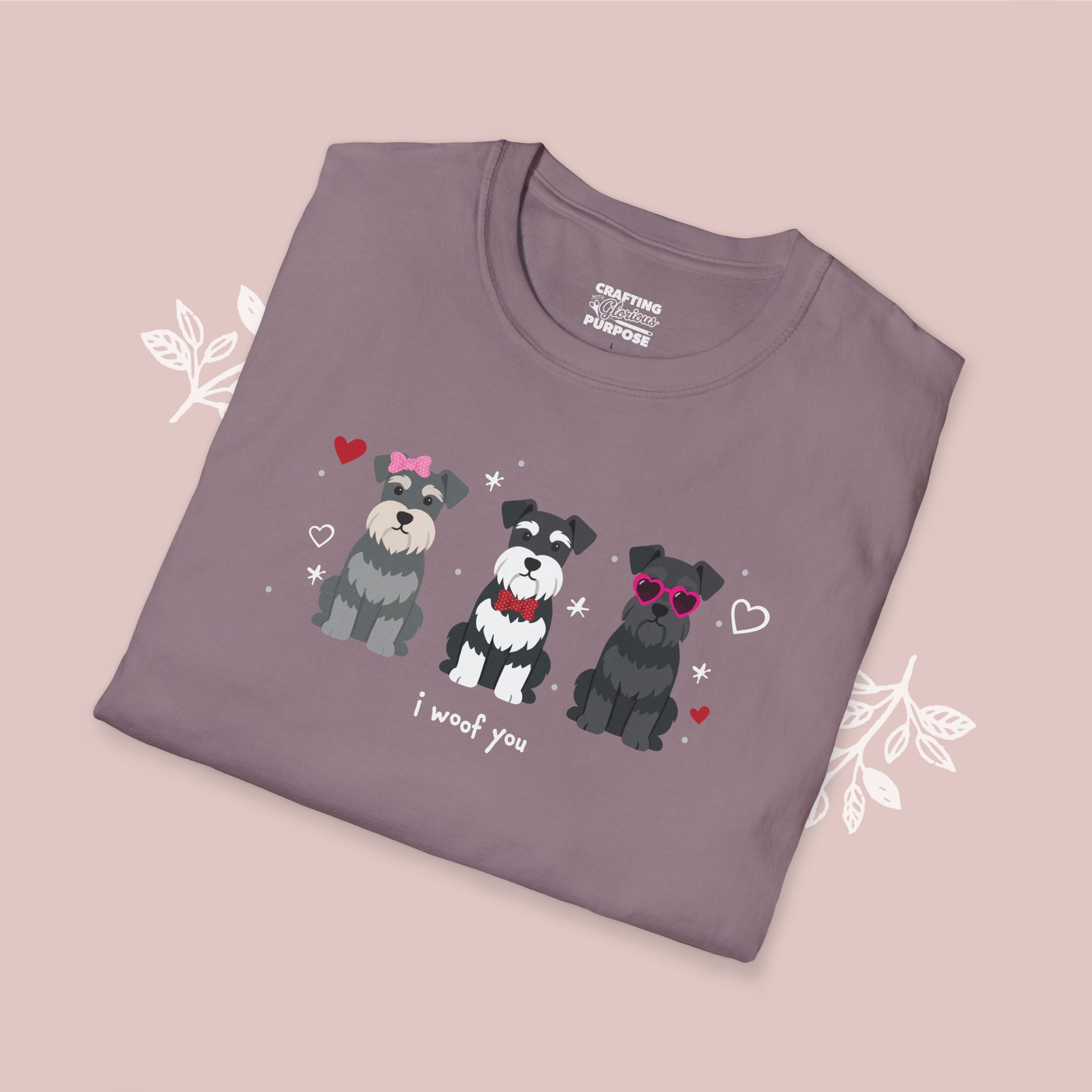 I Woof You Cute Schnauzer Trio Dog Tee — Valentine's T-Shirt