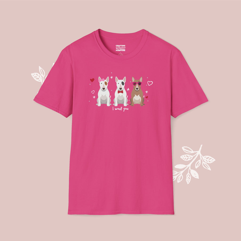 I Woof You Cute Bull Terrier Trio Dog Tee — Valentine's T-Shirt
