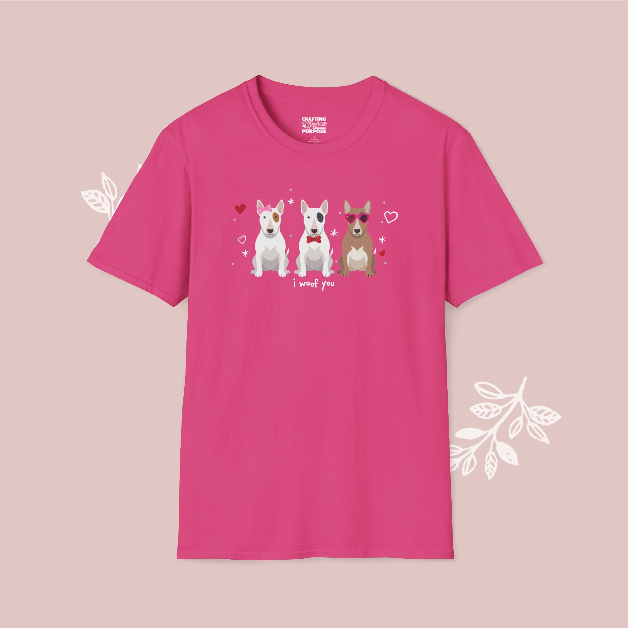 I Woof You Cute Bull Terrier Trio Dog Tee — Valentine's T-Shirt