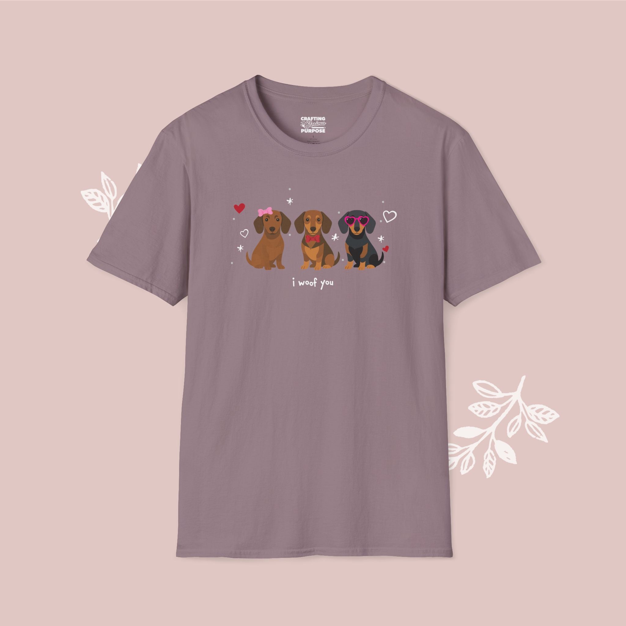 I Woof You Cute Dachshund (Short Haired) Trio Dog Tee — Valentine's T-Shirt