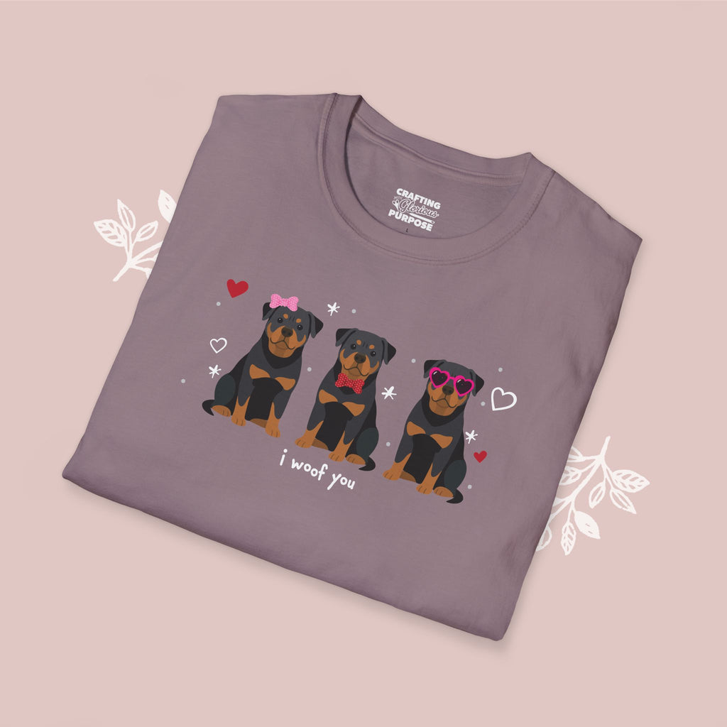 I Woof You Cute Rottweiler Trio Dog Tee — Valentine's T-Shirt