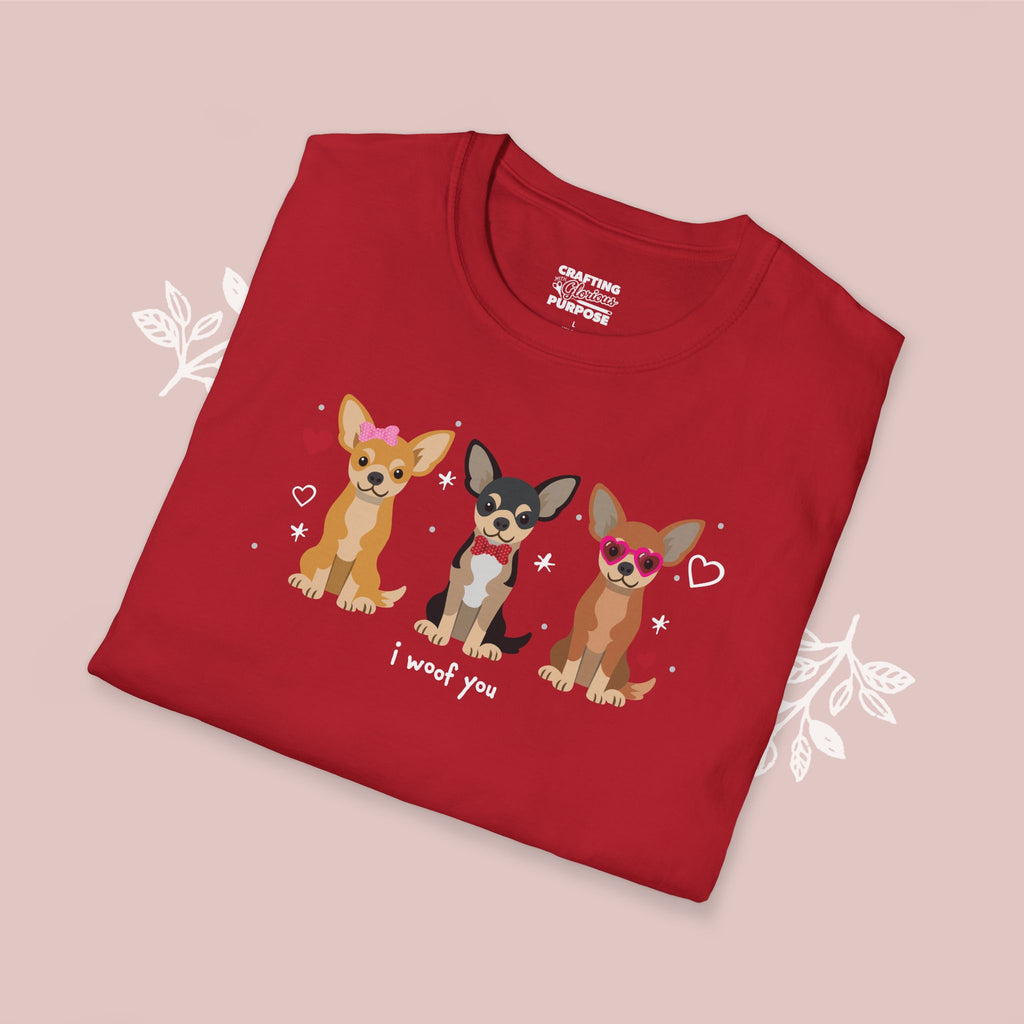 I Woof You Cute Chihuahua Trio Dog Tee — Valentine's T-Shirt