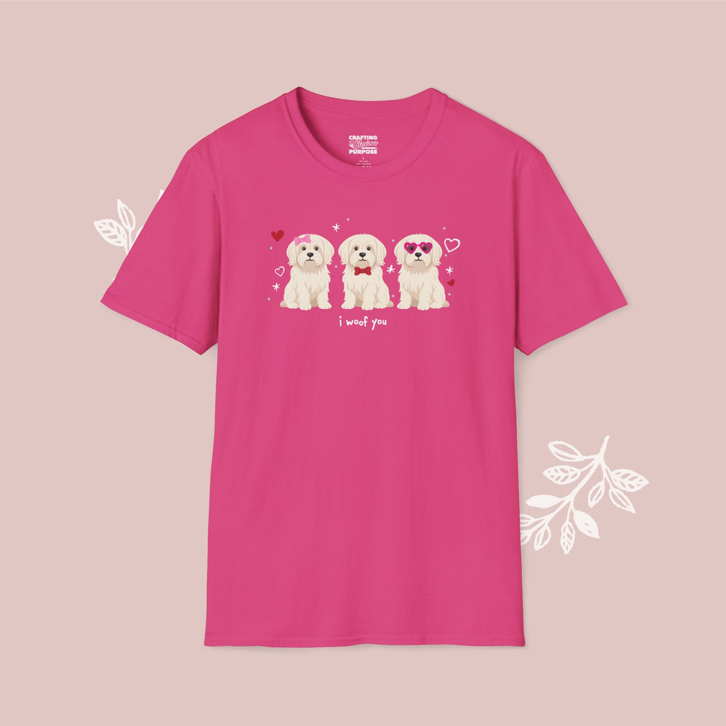 I Woof You Cute Maltese Trio Dog Tee — Valentine's T-Shirt