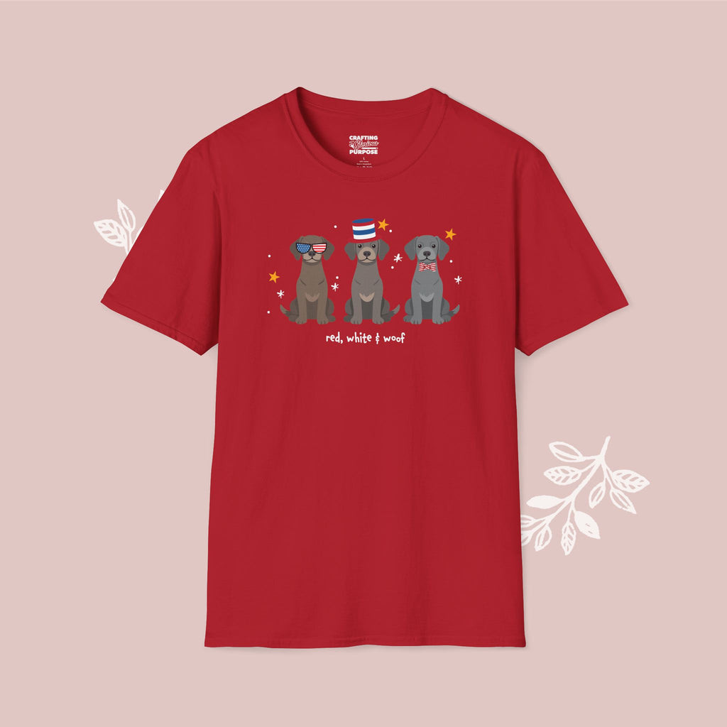 Weimaraner Patriotic Dog Trio T-Shirt — 'Red, White & Woof' Cute America Graphic Tee