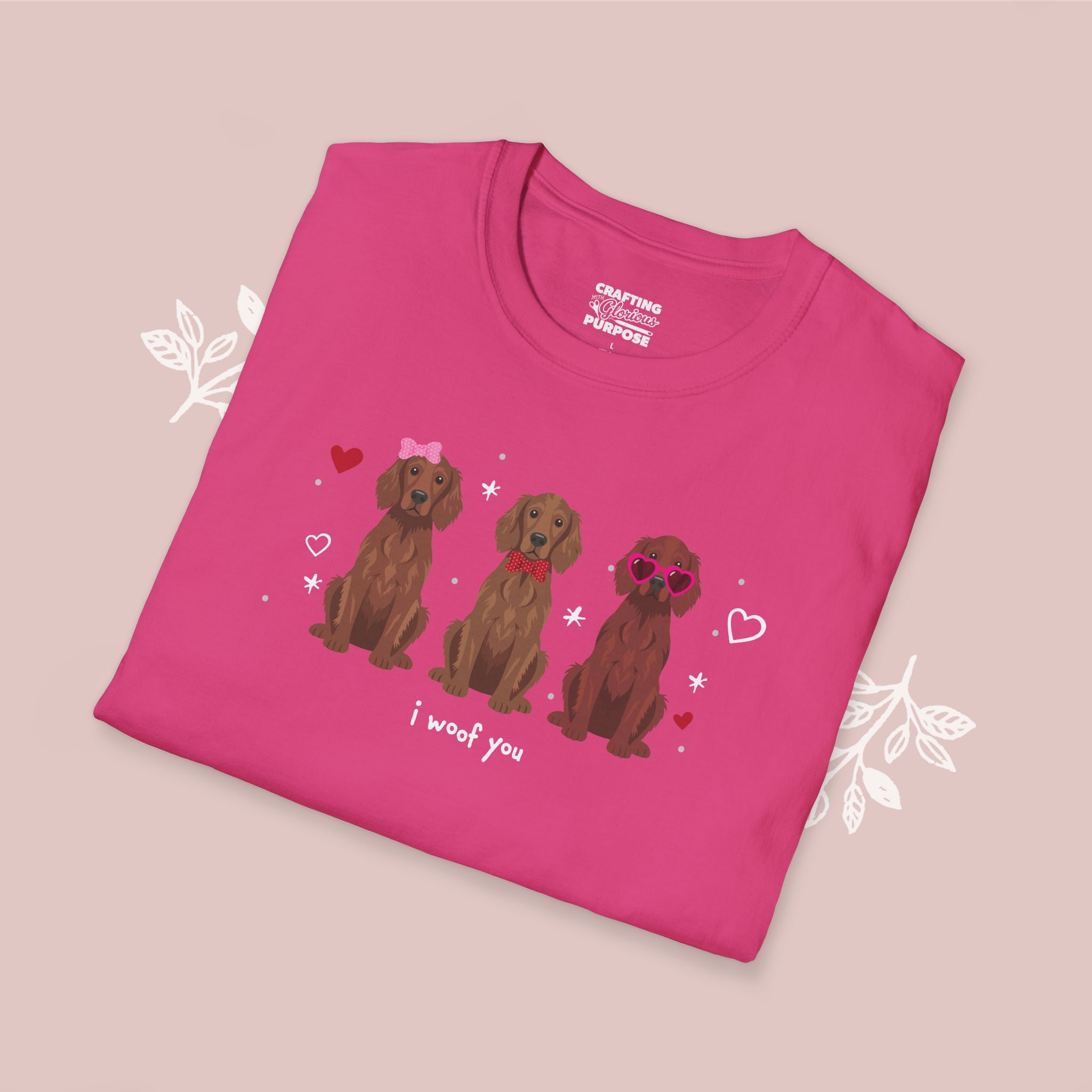 I Woof You Cute Irish Setter Trio Dog Tee — Valentine's T-Shirt
